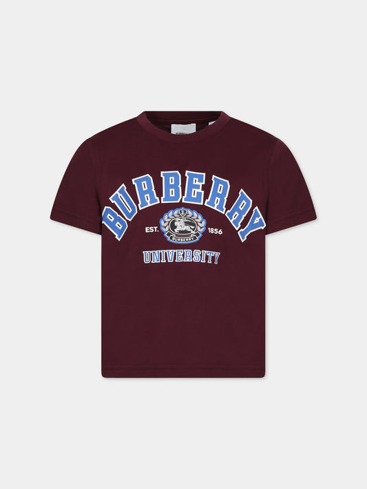 T-shirt bordeaux per bambino con logo e stampa,Burberry Kids,8069187