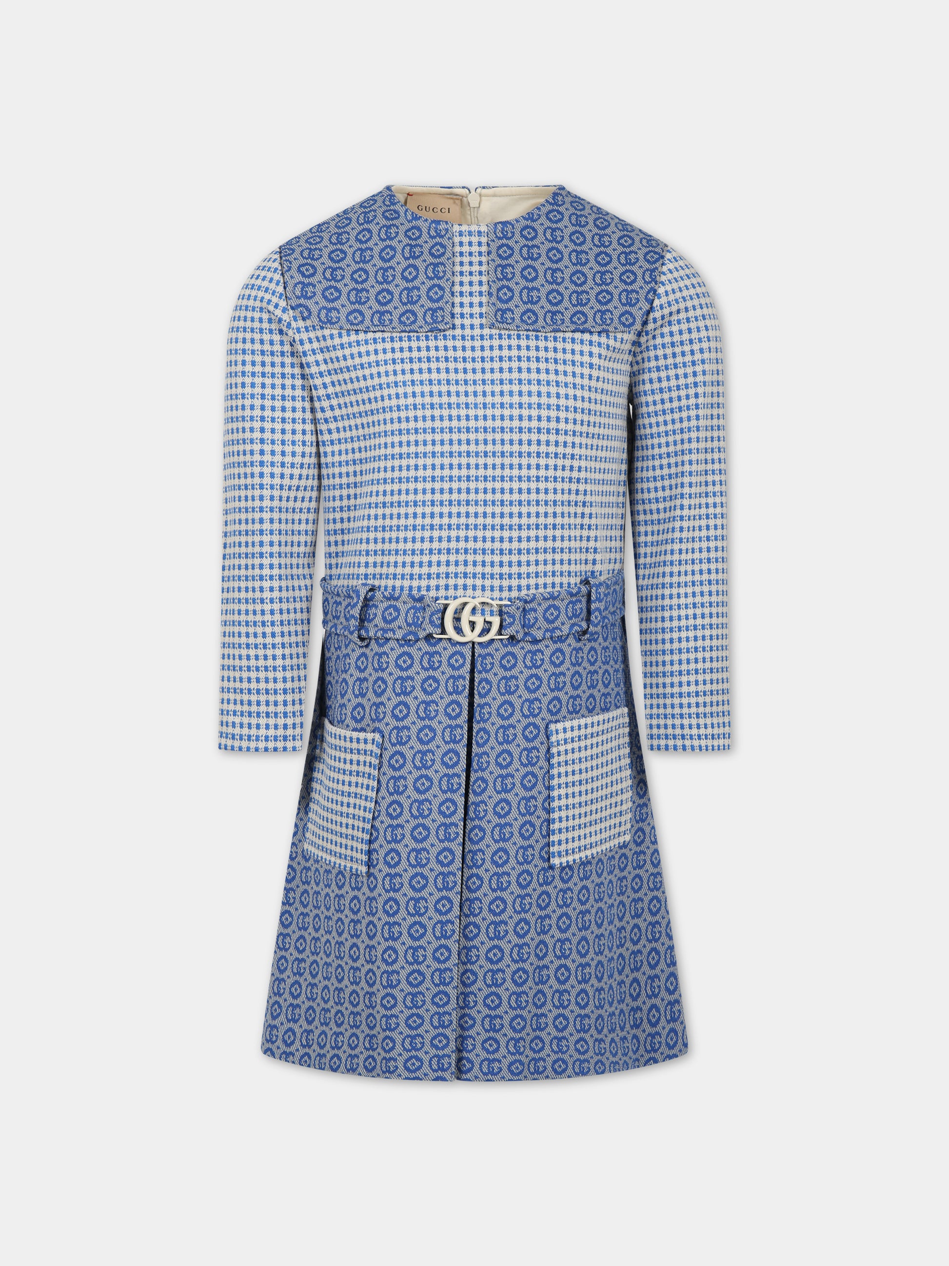Vestito azzurro per bambina con doppia G,Gucci Kids,744095 XJFO2 4437