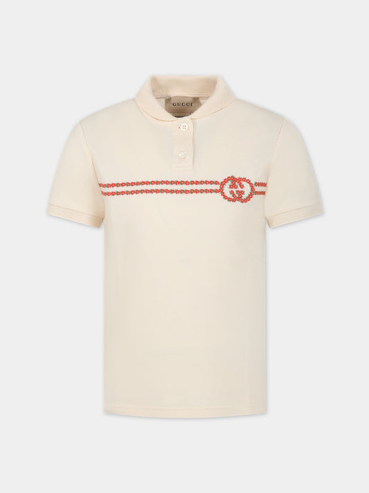 Polo avorio per bambina doppia G,Gucci Kids,742116 XJFPS 9236