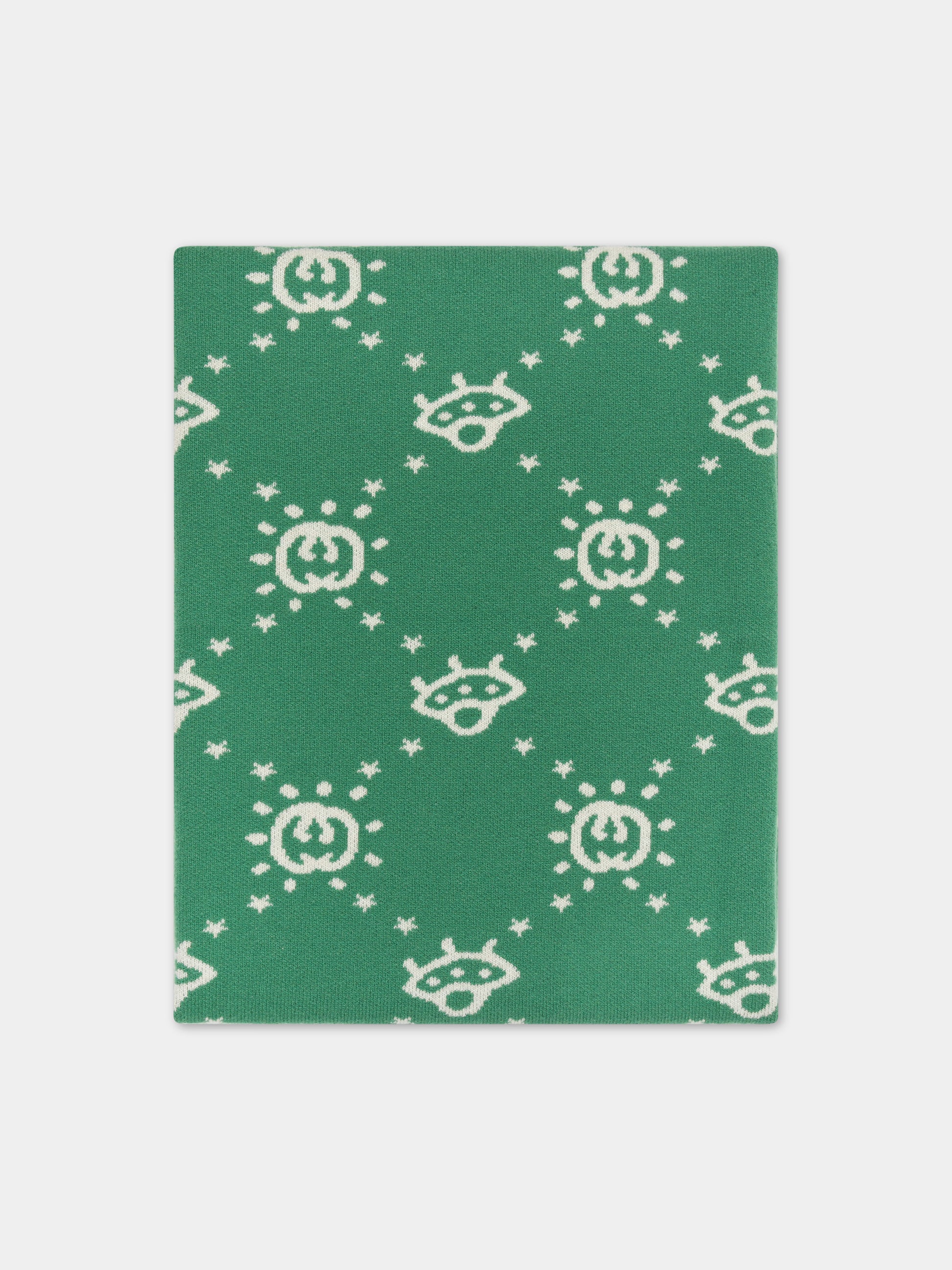 Coperta verde per neonato con doppia G,Gucci Kids,756380 3K206 3178