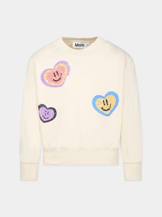 Felpa avorio per bambina con cuori,Molo,2W23J206 3282