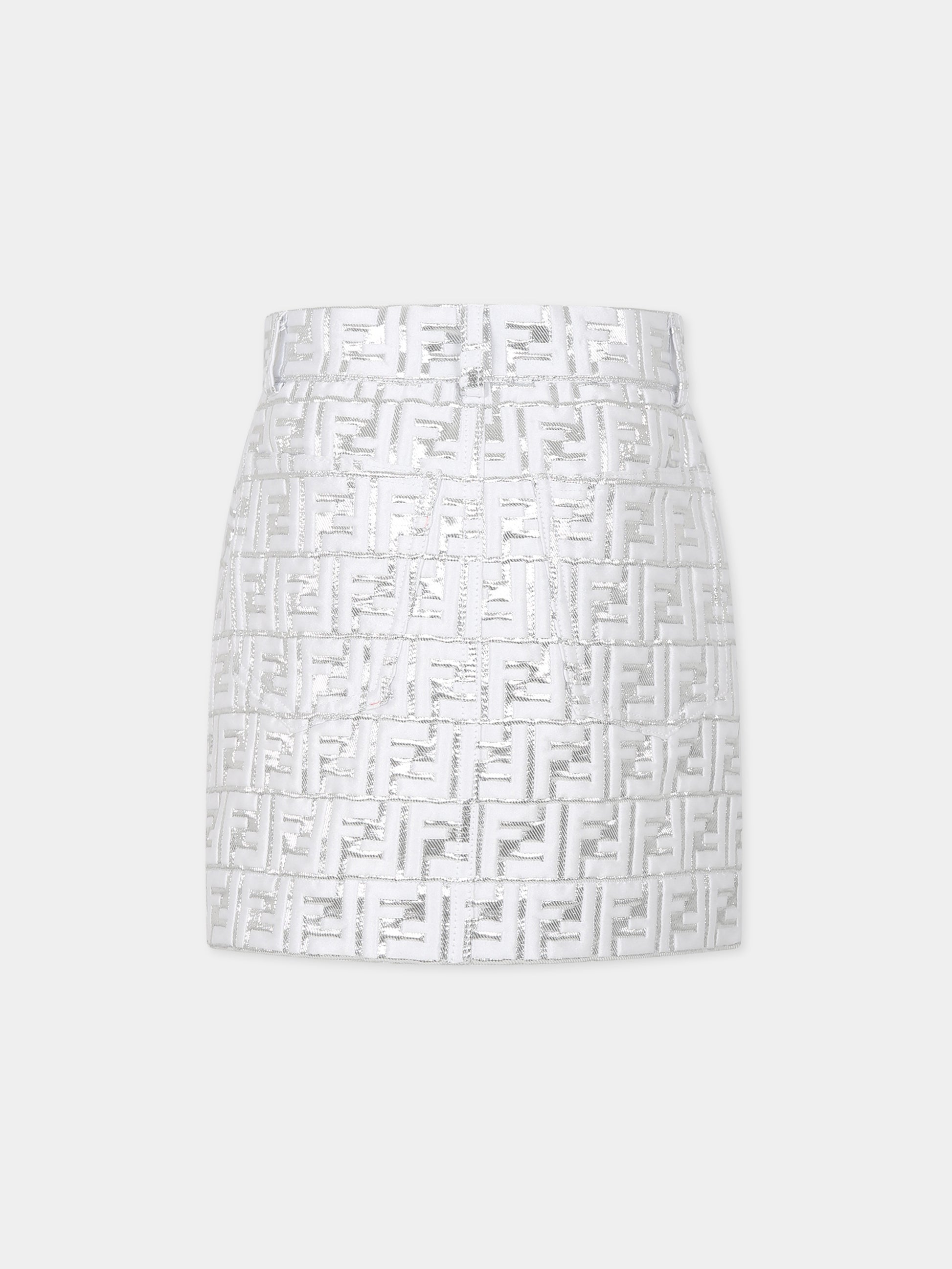 Gonna argento per bambina con iconica doppia F,Fendi Kids,JFE110 AMIP F05WS