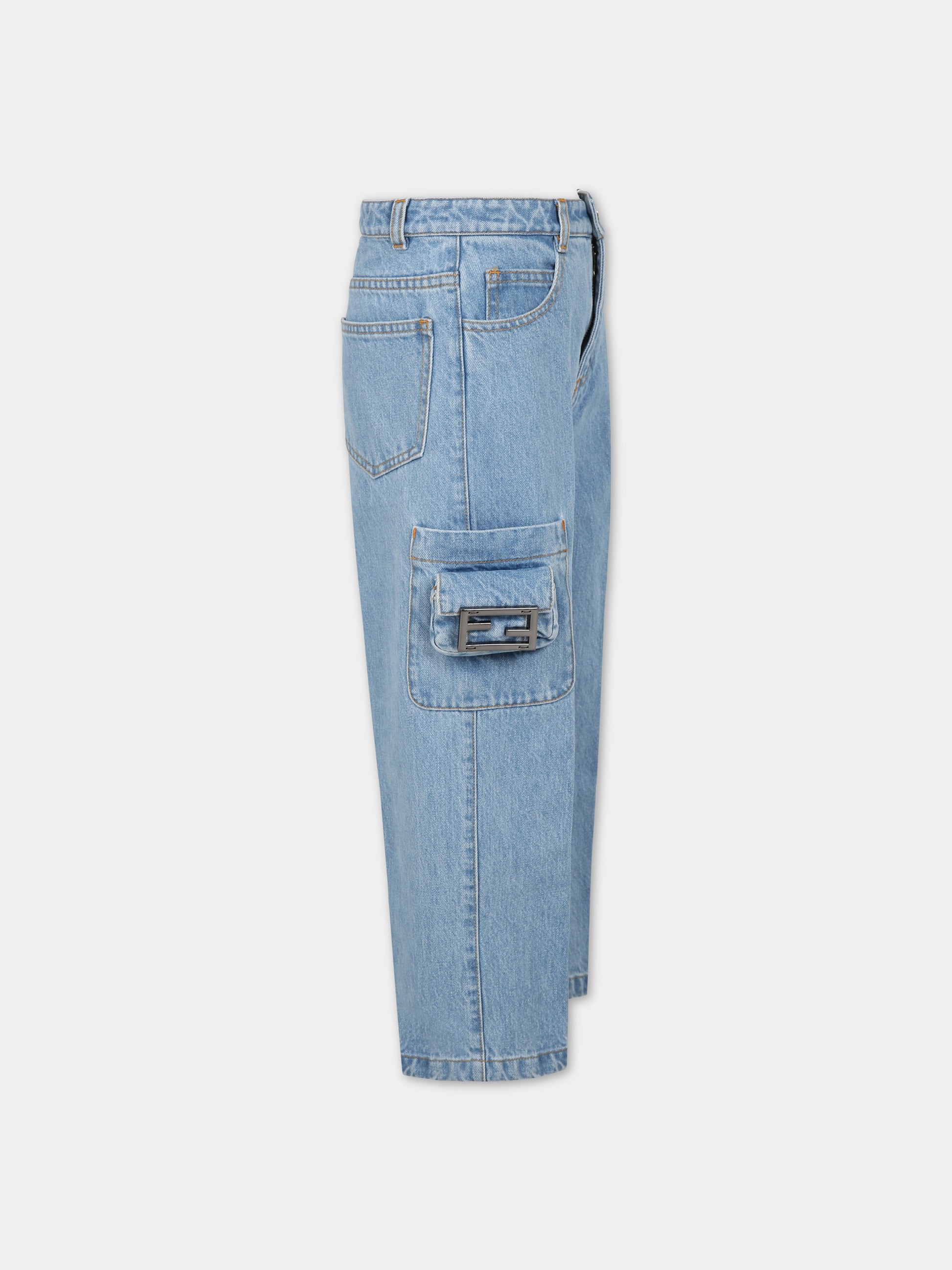 Jeans celesti per bambina con doppia F,Fendi Kids,JFF310 AOB9 F0EX7