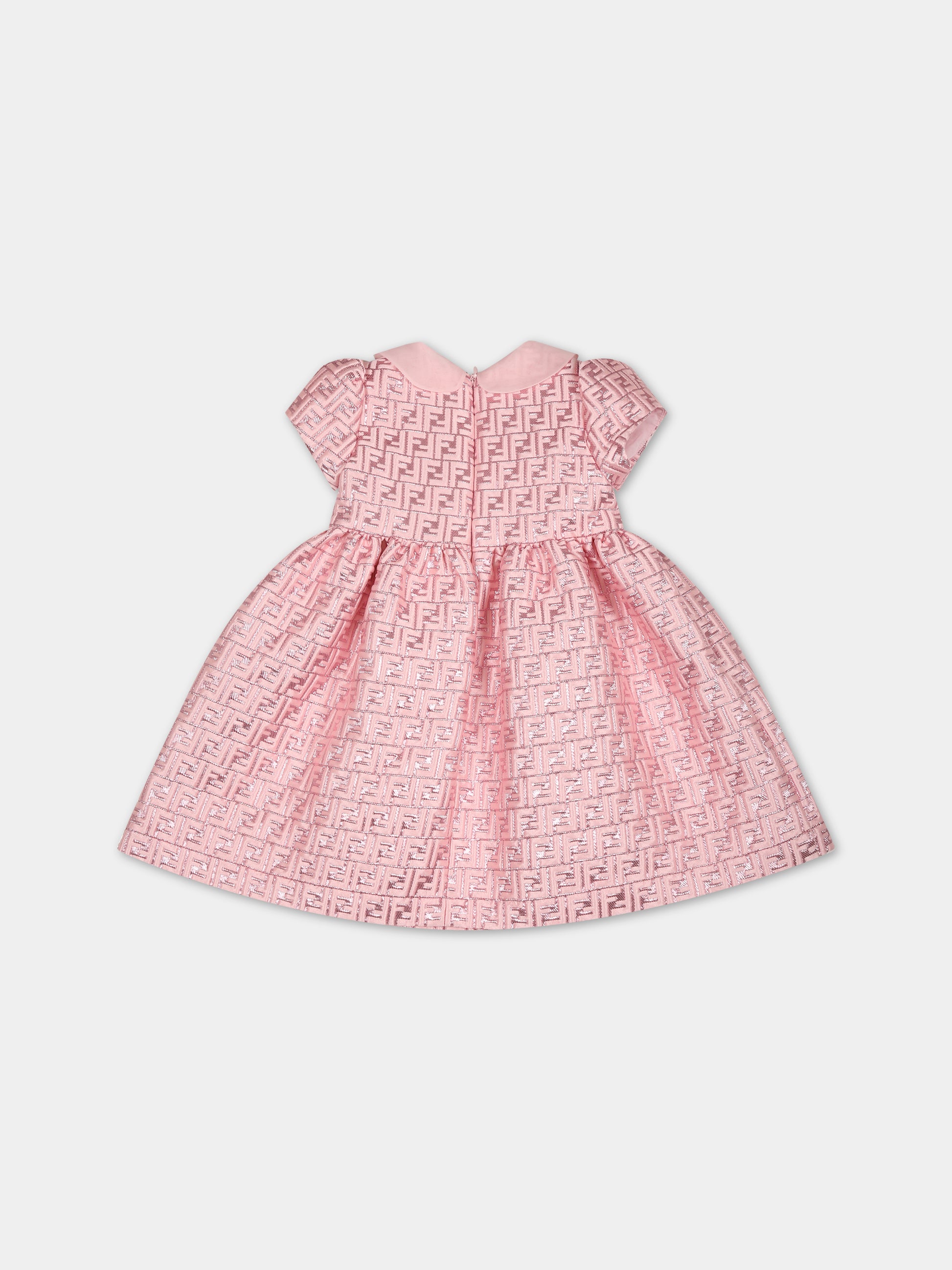 Vestito rosa per neonata con iconica doppia F,Fendi Kids,BFB461 AMJ4 F0U0J