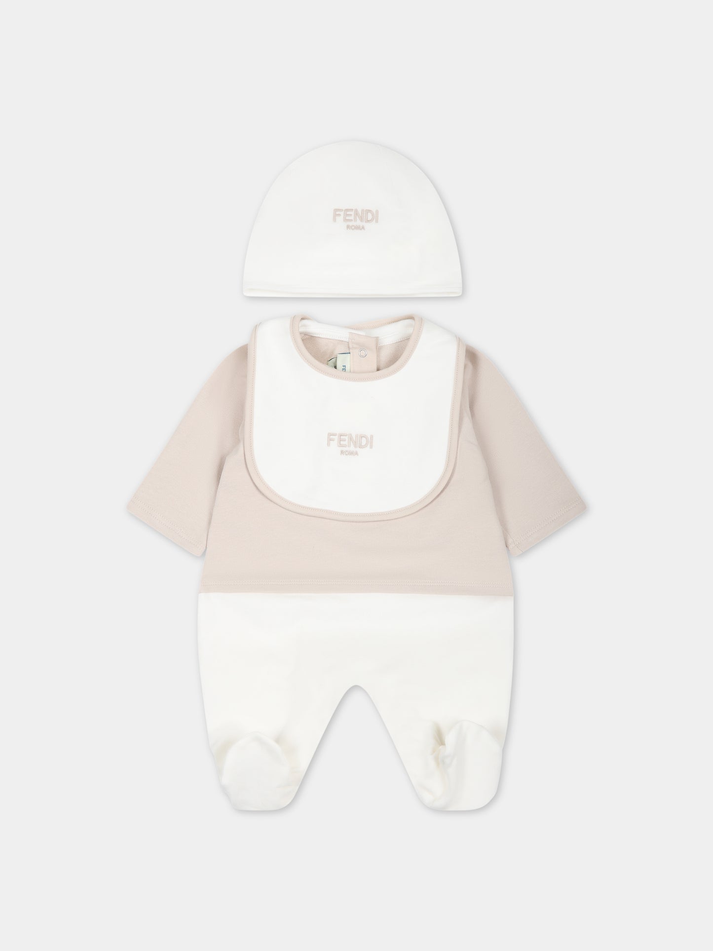 Set beige per neonati con logo,Fendi Kids,BUK103 8RA F19J5