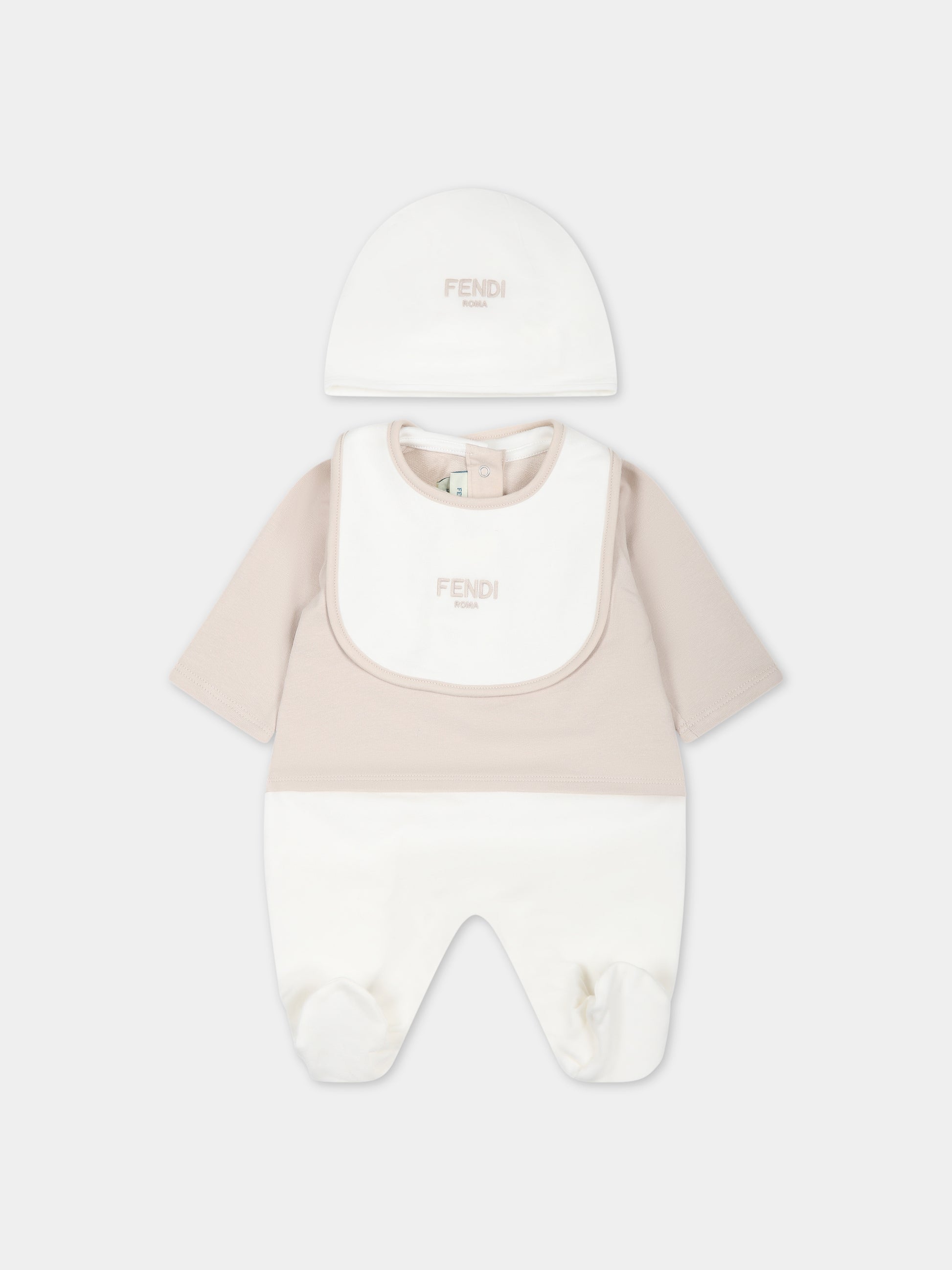 Set beige per neonati con logo,Fendi Kids,BUK103 8RA F19J5