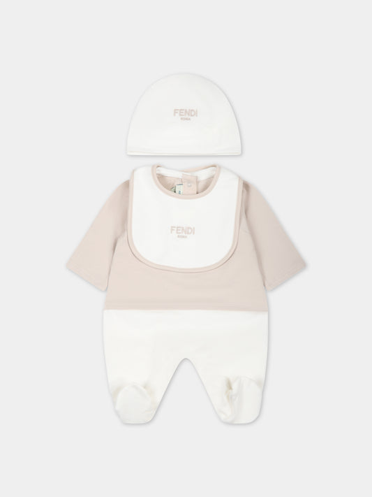Set beige per neonati con logo,Fendi Kids,BUK103 8RA F19J5