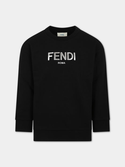 Felpa nera per bambini con logo,Fendi Kids,JUH051 5V0 F1L13