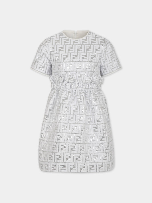 Vestito argento per bambina con doppia F,Fendi Kids,JFB601 AMIP F05WS