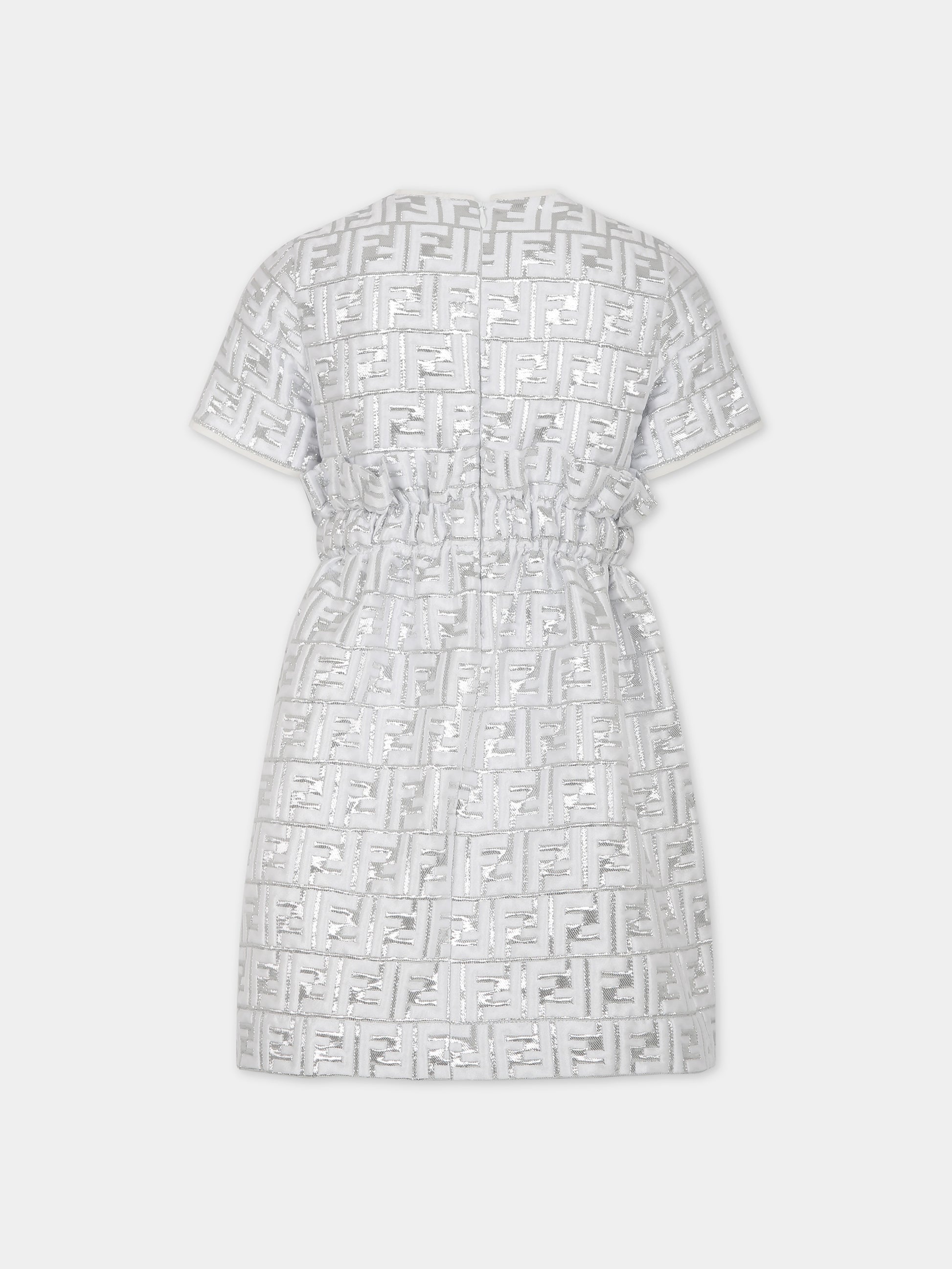 Vestito argento per bambina con doppia F,Fendi Kids,JFB601 AMIP F05WS