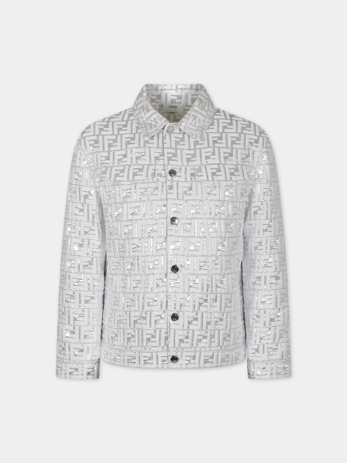 Giubbotto argento per bambina con doppia F,Fendi Kids,JUA170 AMIP F05WS