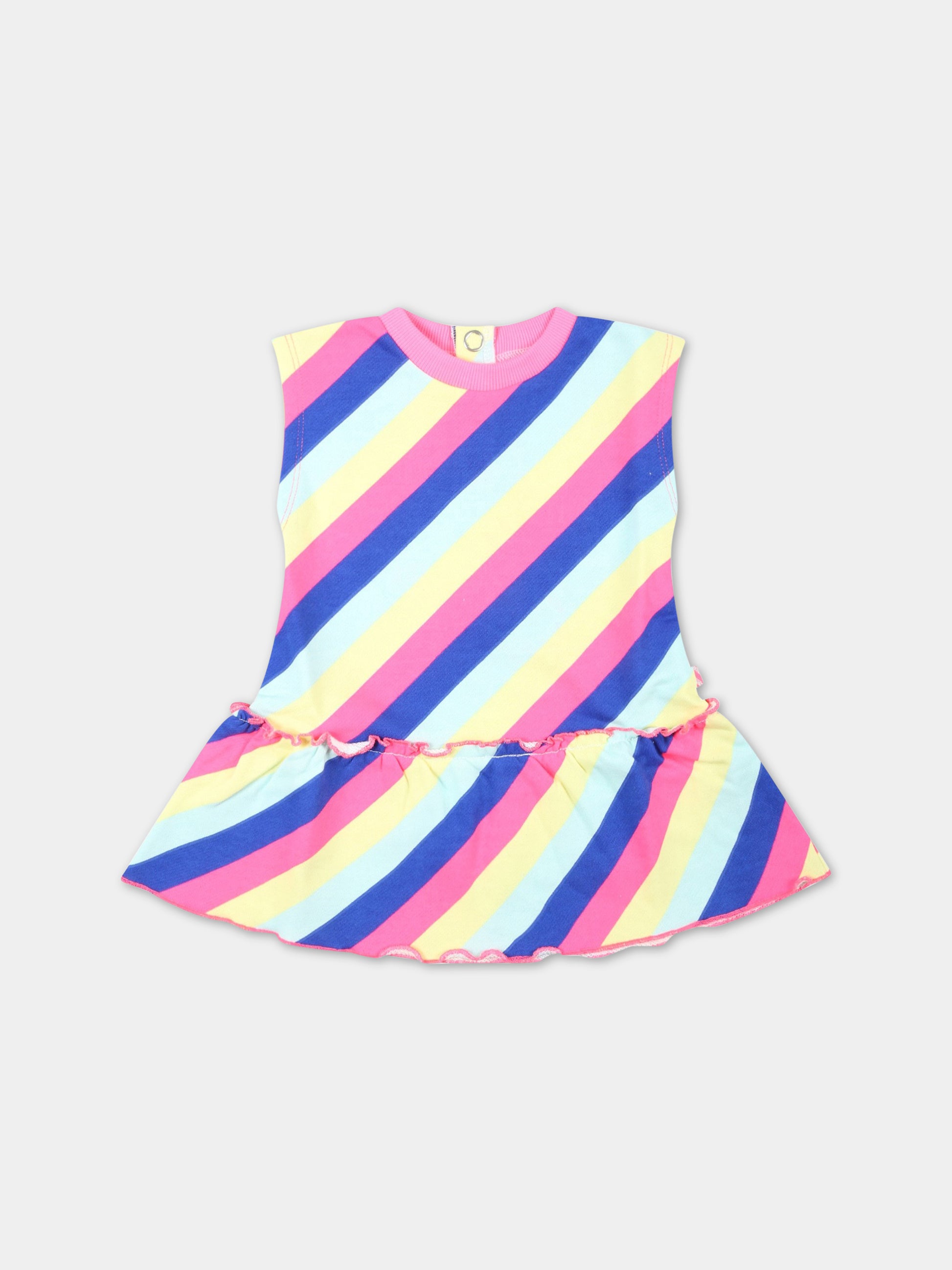 Vestito multicolor per neonata a righe con patch logato,Billieblush,U02327 Z41