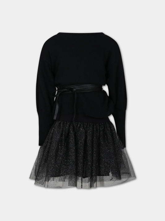 Vestito nero per bambina,Monnalisa,41B904 2907 5075