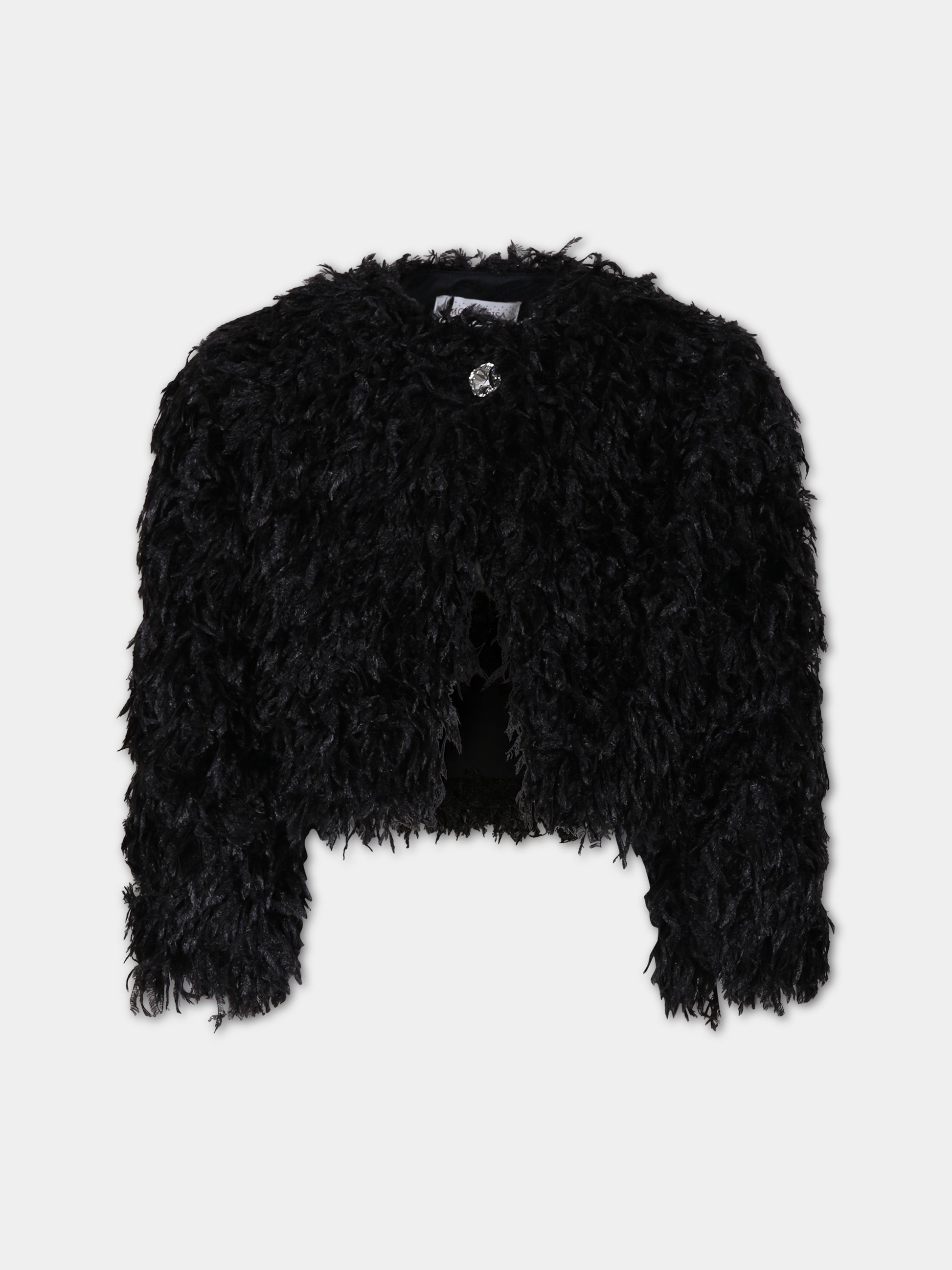 Ecopelliccia nera per bambina con piume,Monnalisa,71B102 2365 0050