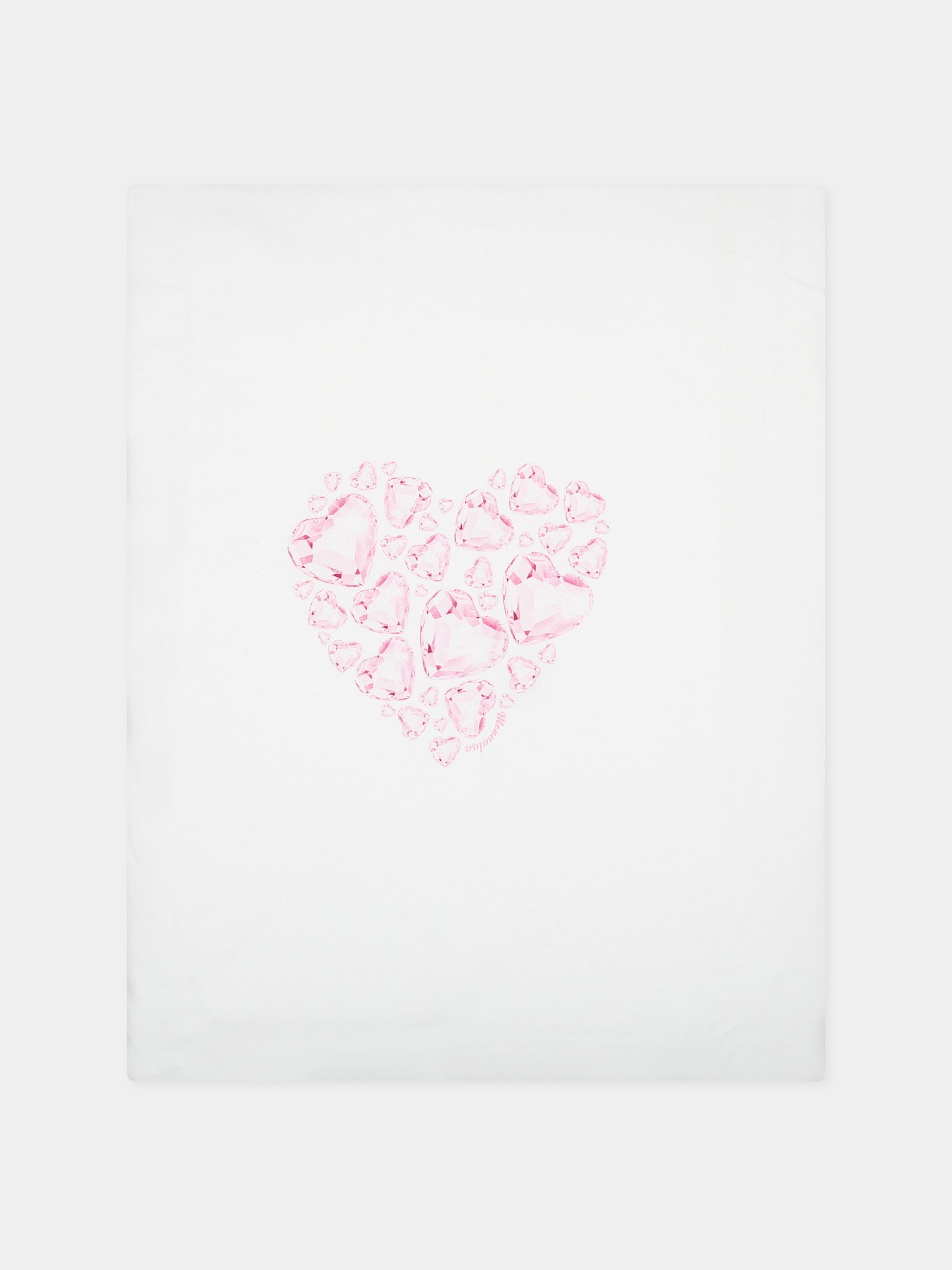 Coperta bianca per neonata con cuori e logo,Monnalisa,35B002 2004 0001