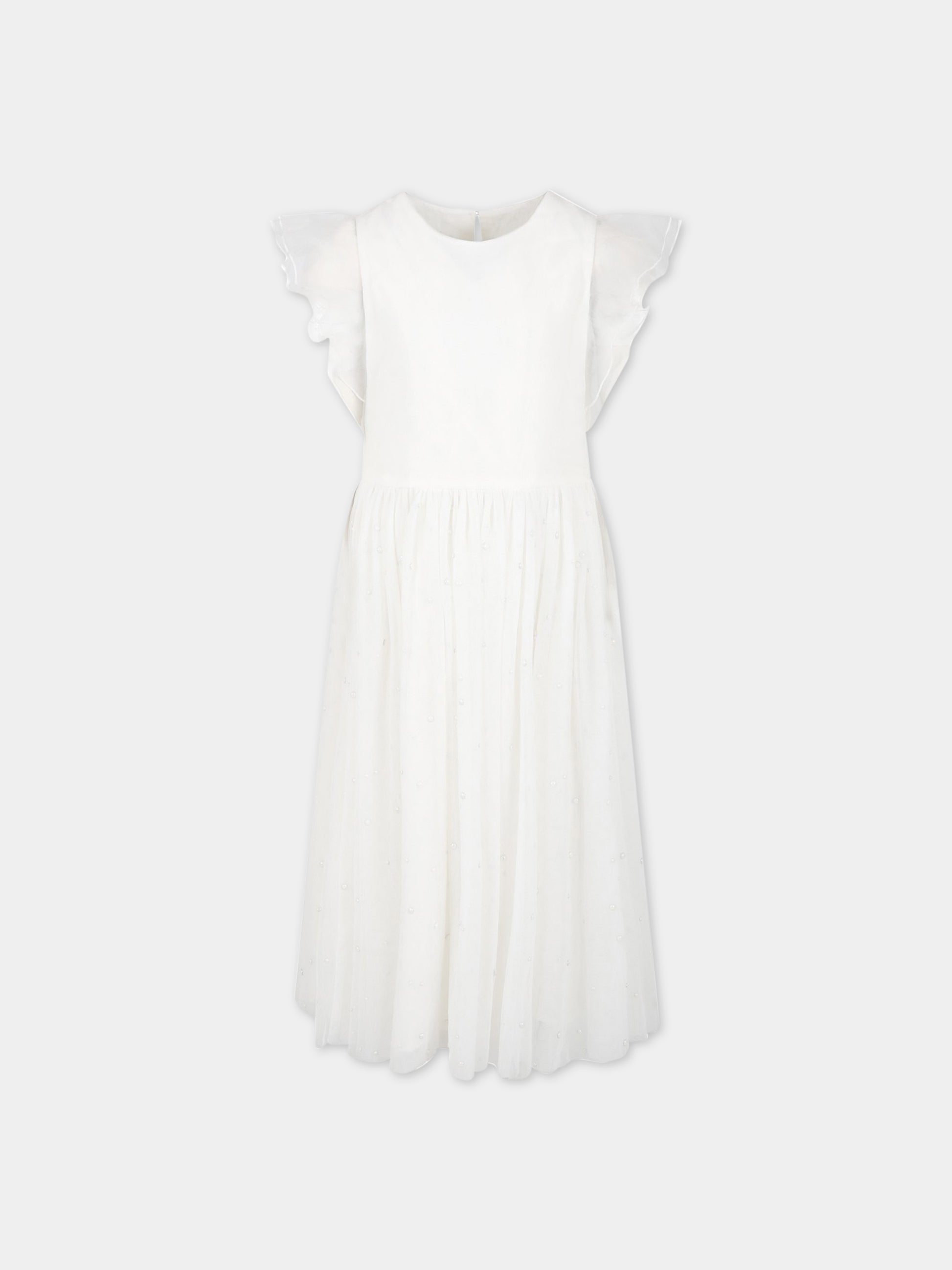 Vestito bianco per bambina con strass,Charabia,S12320 117