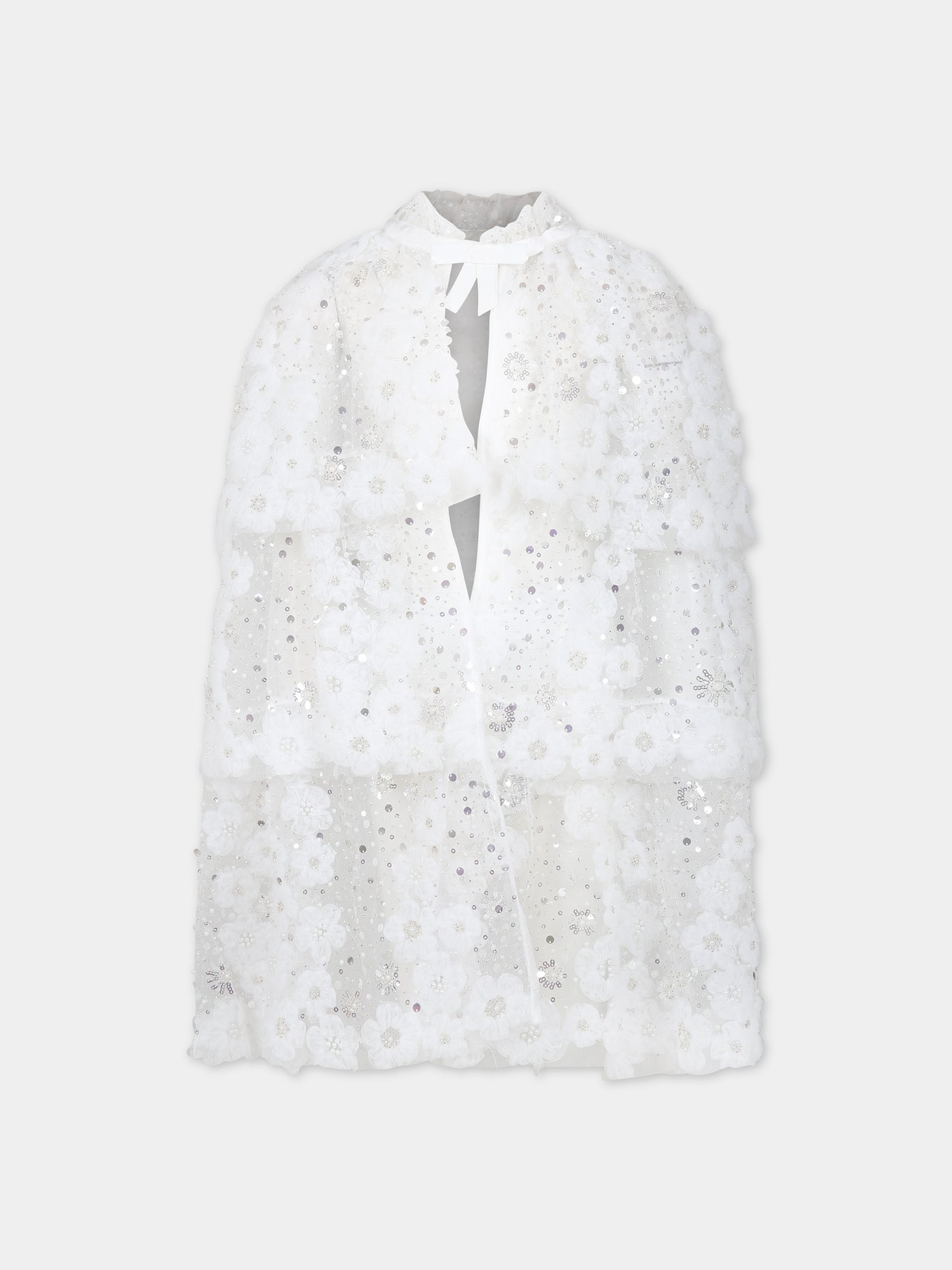 Cappa bianca per bambina con fiori,Self Portrait,PF23 731CP W