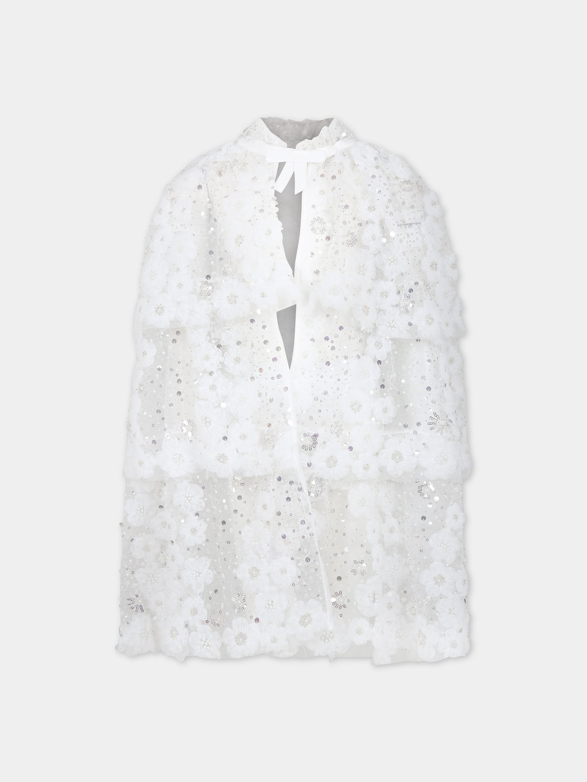 Cappa bianca per bambina con fiori,Self Portrait,PF23 731CP W