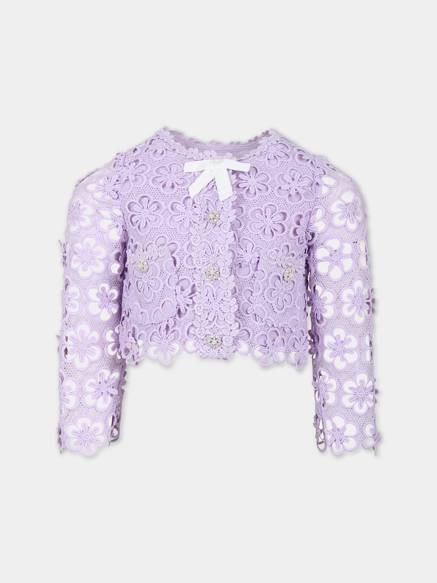 Cardigan viola per bambina con fiori,Self Portrait,PF23 719J L