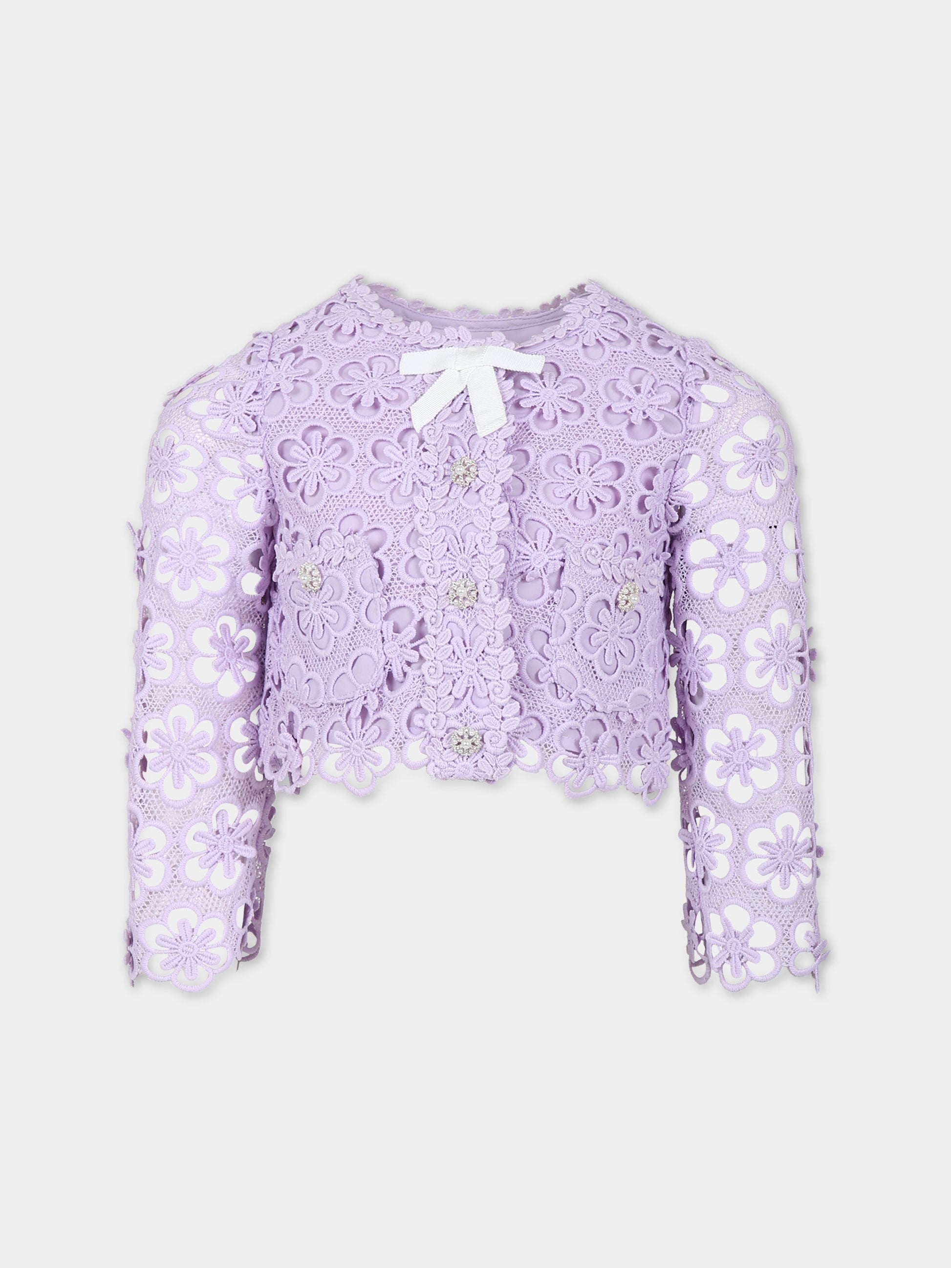 Cardigan viola per bambina con fiori,Self Portrait,PF23 719J L