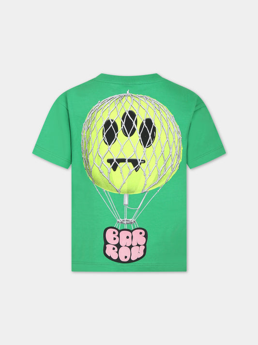 T-shirt verde per bambini con logo e smile,Barrow,F3BKJUTH080 BW012