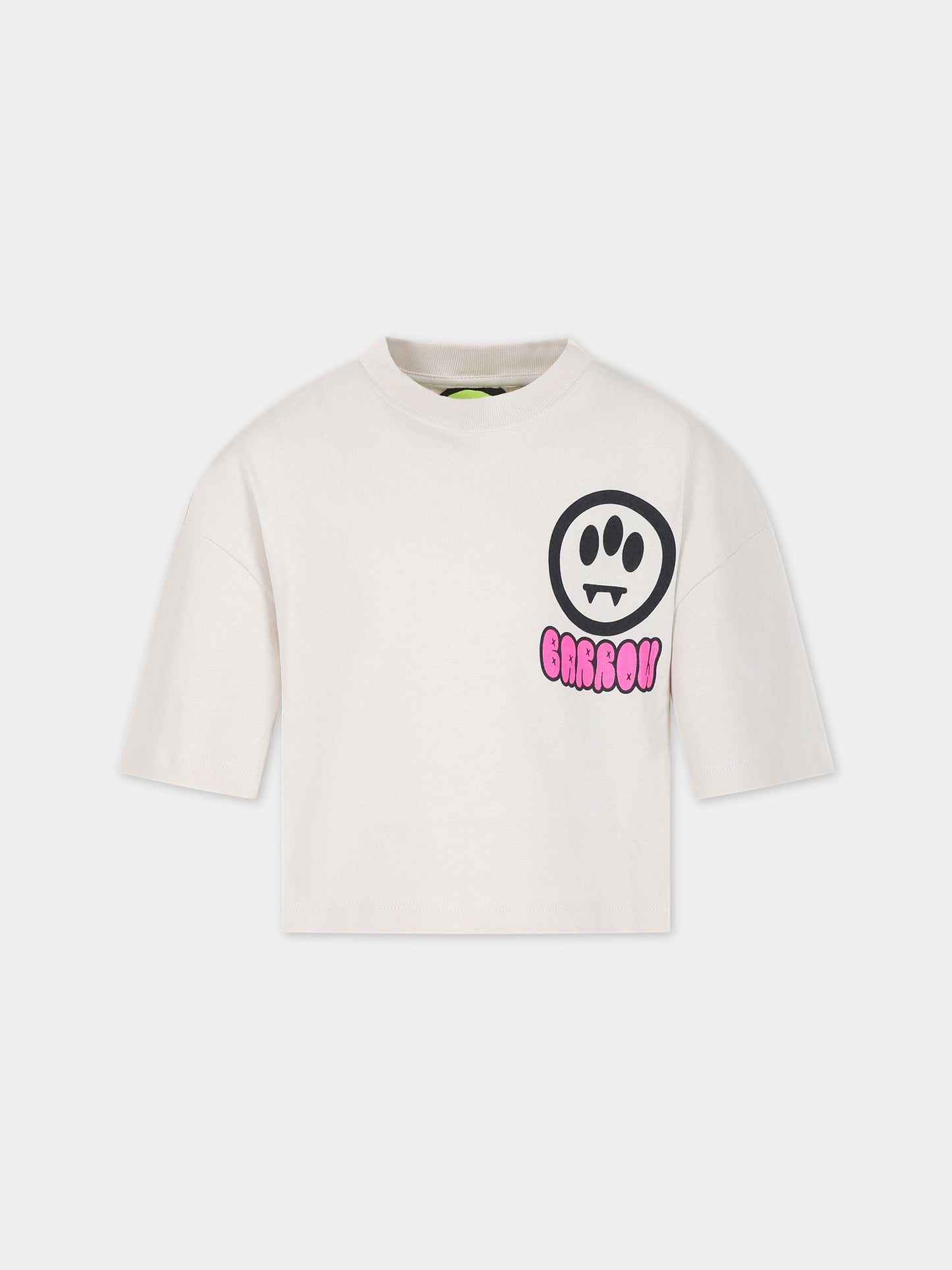 T-shirt avorio per bambina con logo e smile,Barrow,F3BKJGTH077 BW009