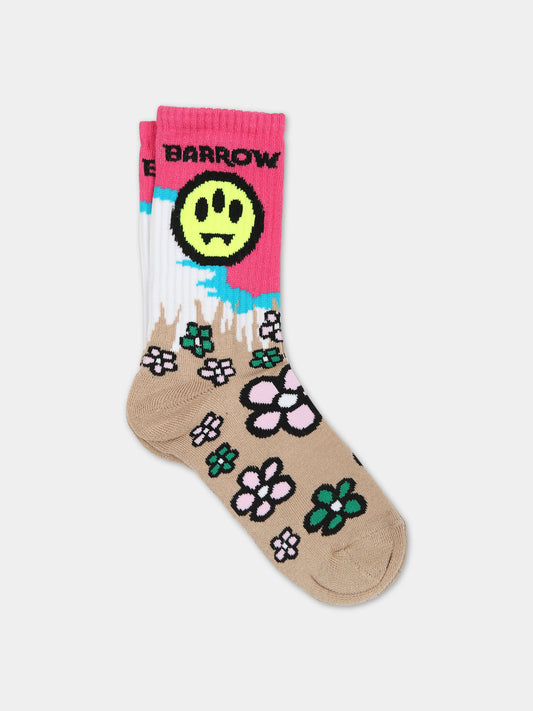 Calze beige per bambina con logo e smile,Barrow,F3BKJUSO087 140