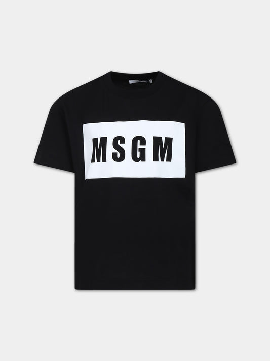 T-shirt nera per bambini con logo,Msgm Kids,F3MSJUTH009 110