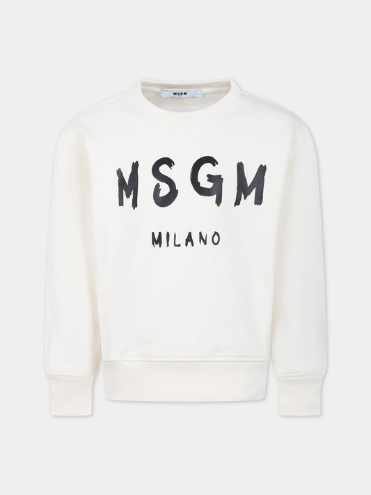 felpa avorio per bambini con logo,Msgm Kids,F3MSJUSW022 013
