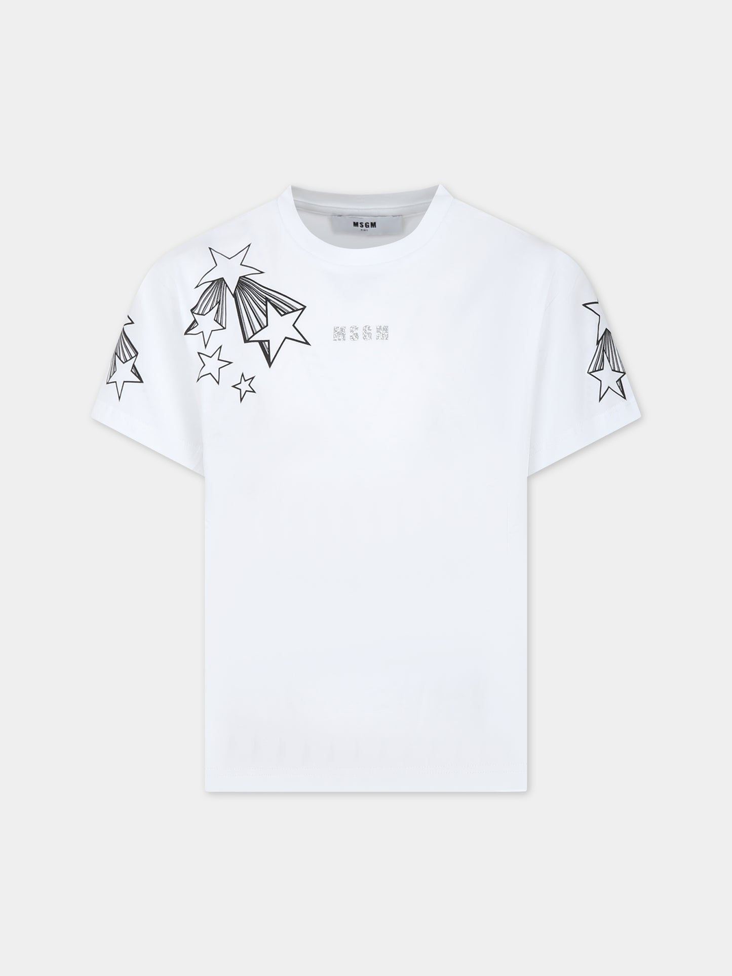 T-shirt bianca per bambina con logo e stelle,Msgm Kids,F3MSJGTH135 001