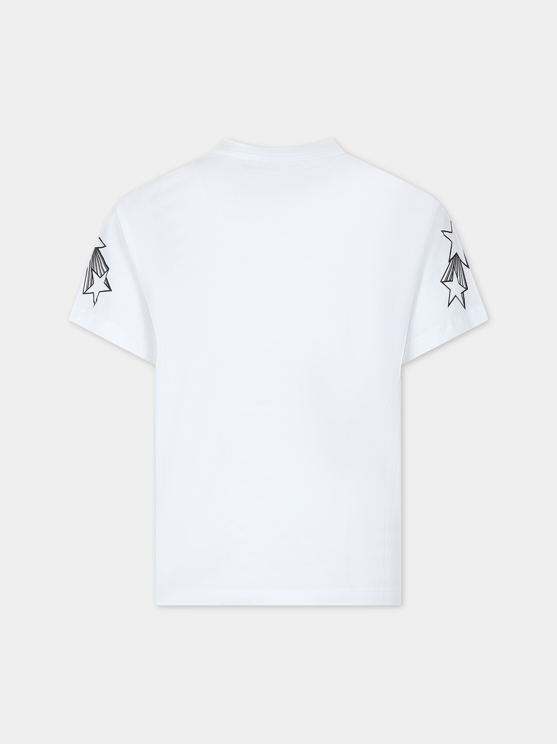 T-shirt bianca per bambina con logo e stelle,Msgm Kids,F3MSJGTH135 001