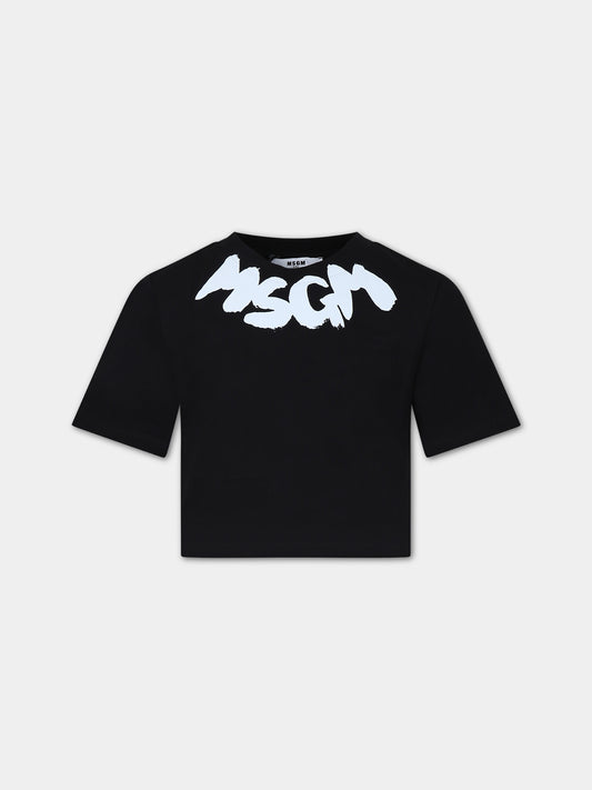 T-shirt nera per bambina con logo,Msgm Kids,F3MSJGTH083 110