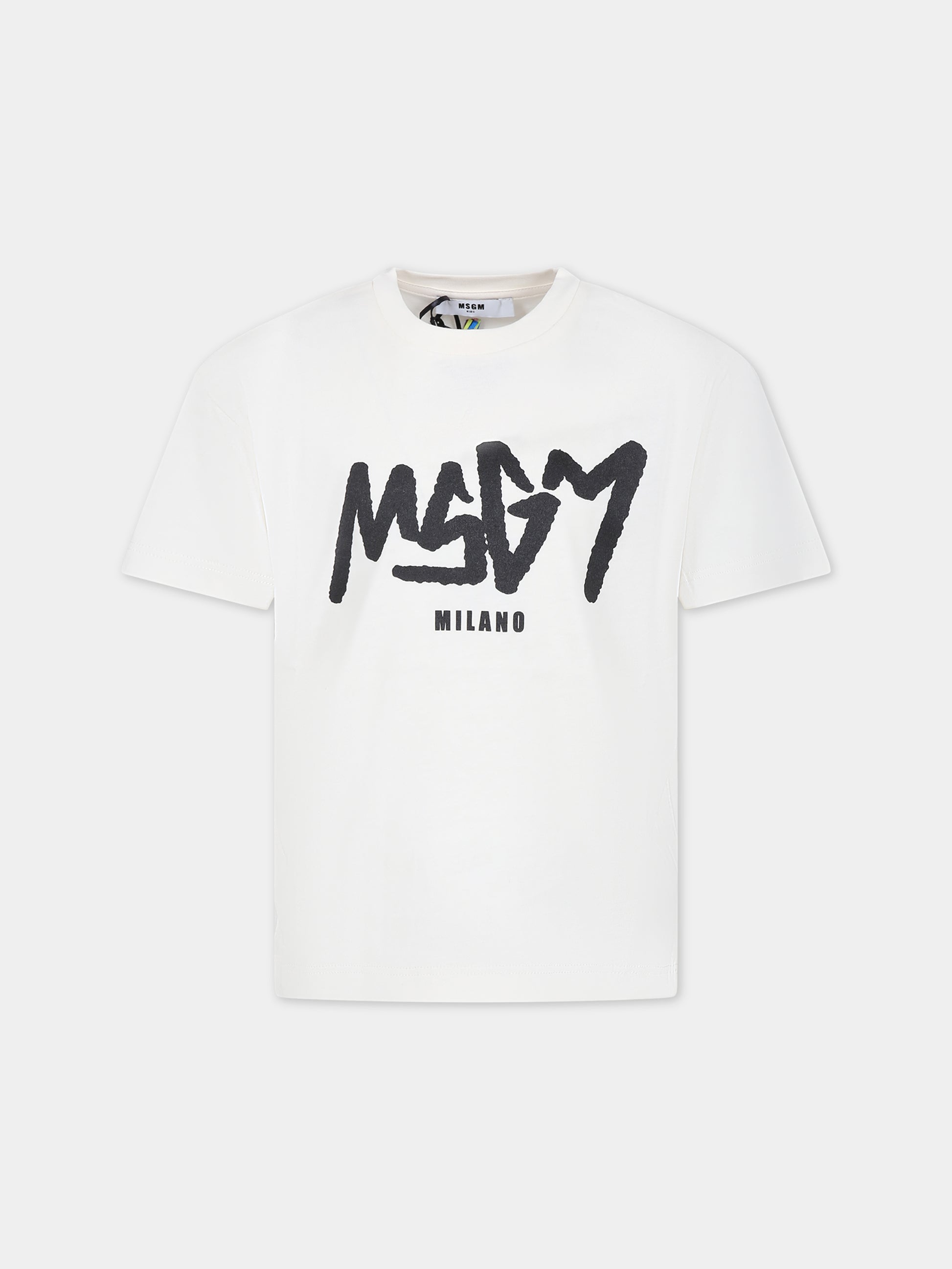 T-shirt avorio per bambino con logo,Msgm Kids,F3MSJBTH126 013