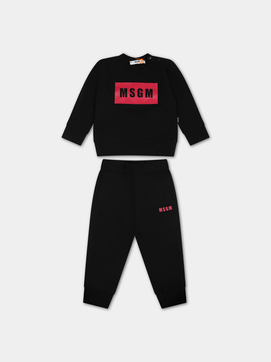 Completo nero per neonata con logo,Msgm Kids,F3MSUNTP043 110/02