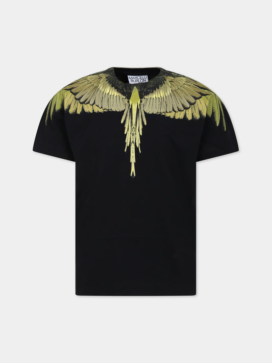 T-shirt nera per bambino con ali,Marcelo Burlon Kids,CBAA001F23JER0011014