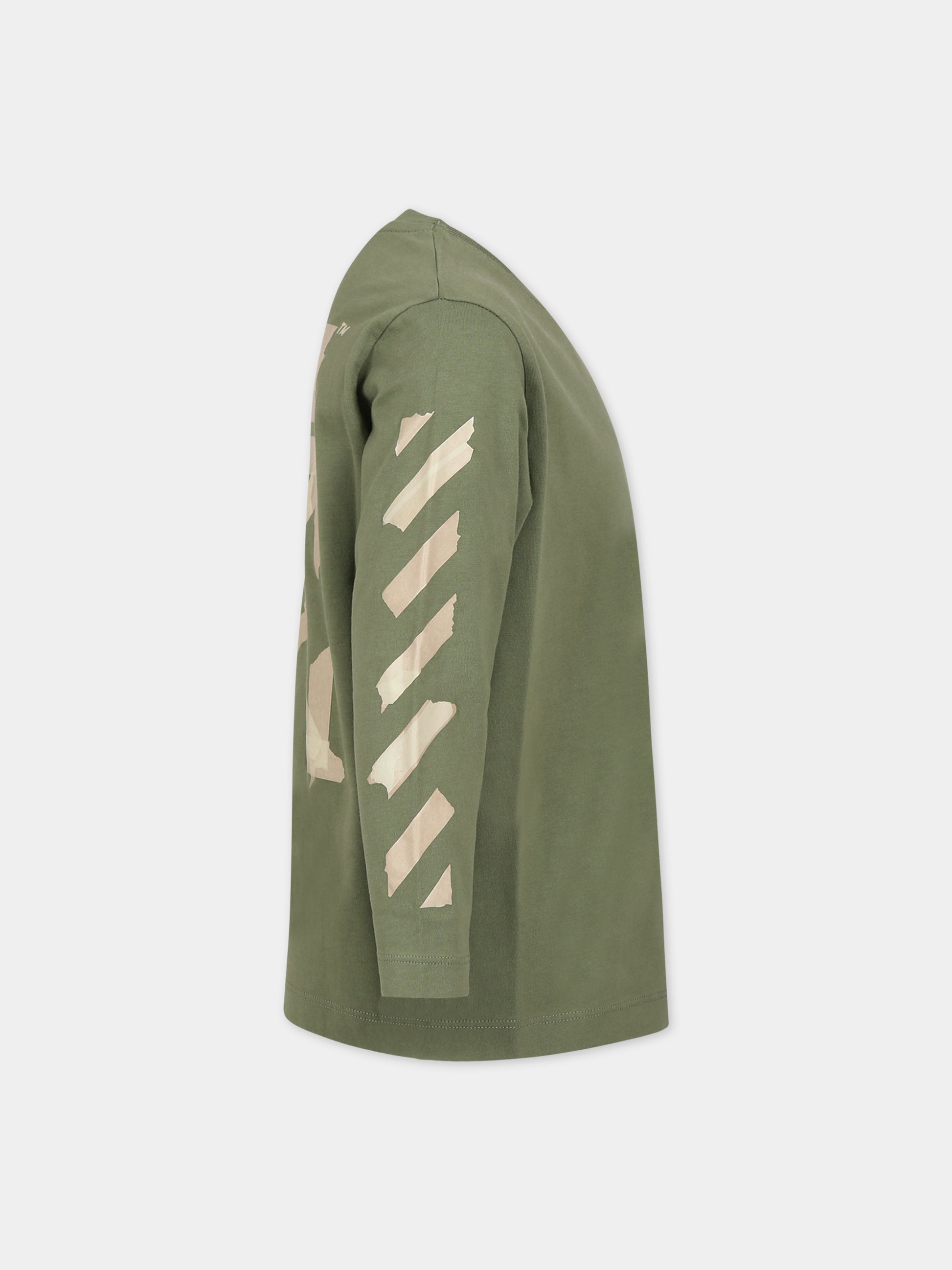 T-shirt verde per bambino con logo,Off White,OBAB001F23JER0065610