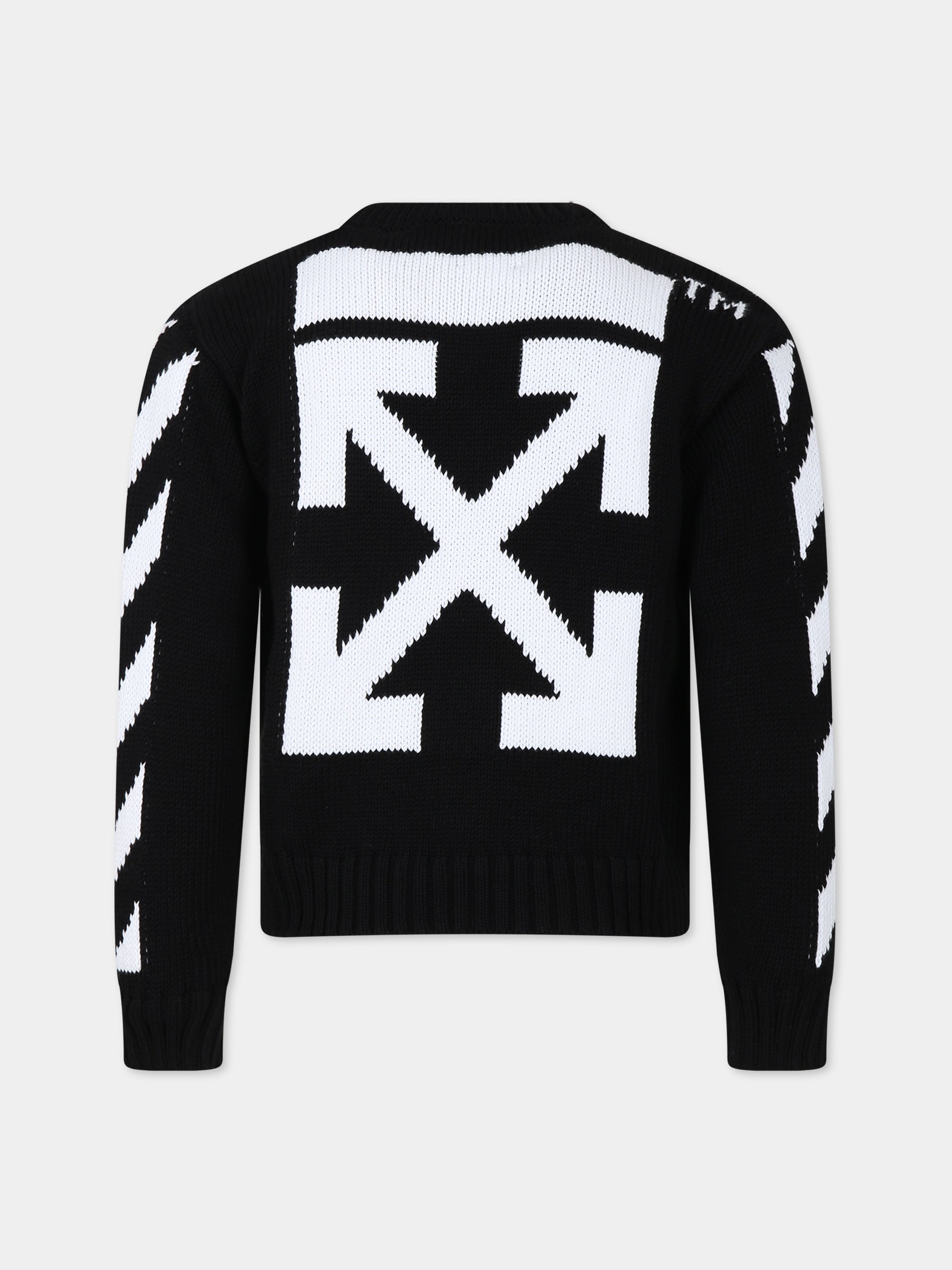 Maglione nero per bambini con logo,Off White,OBHE001F23KNI0011001