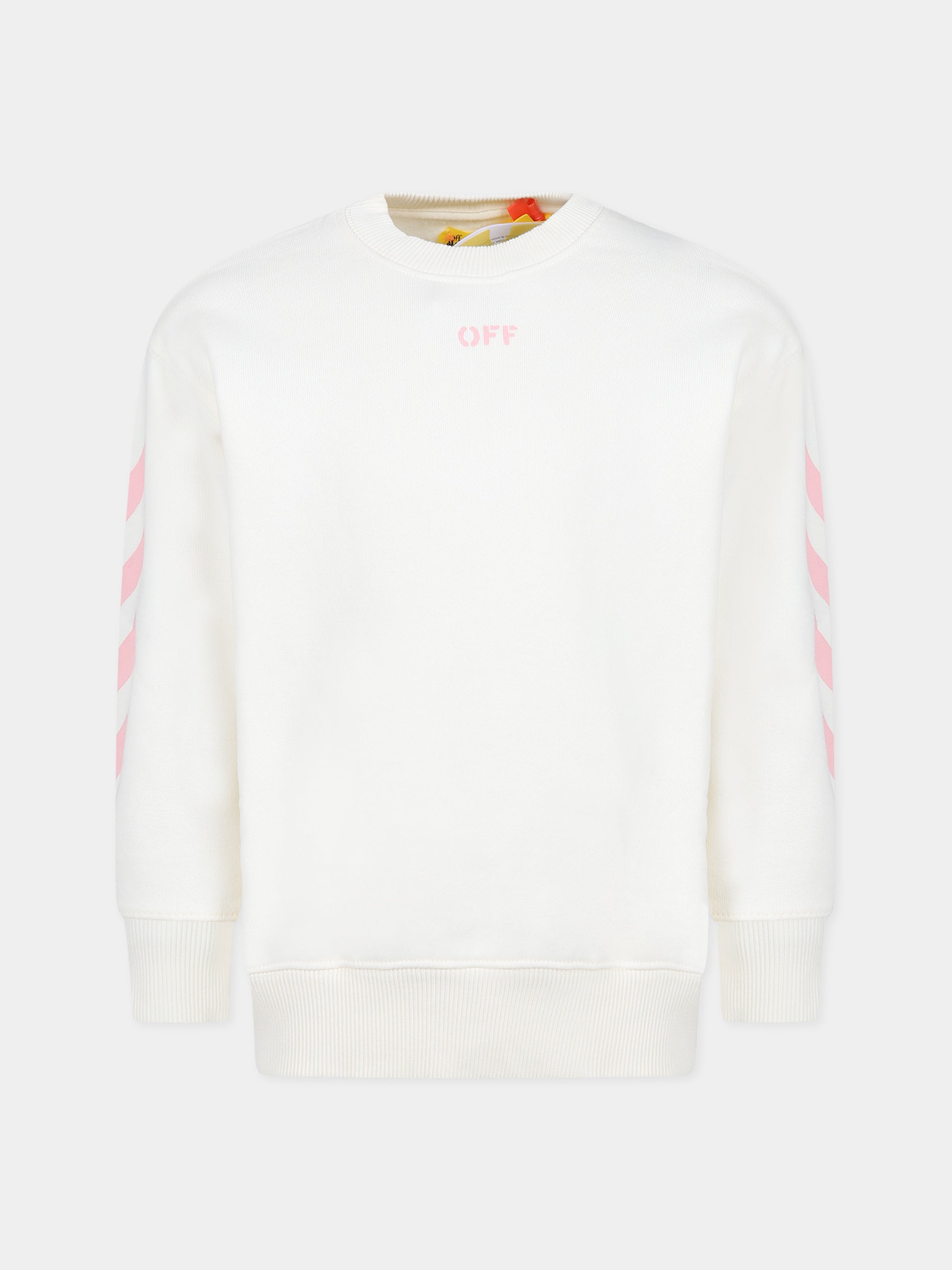 Felpa bianca per bambina con logo,Off White,OGBA001F23FLE0020330