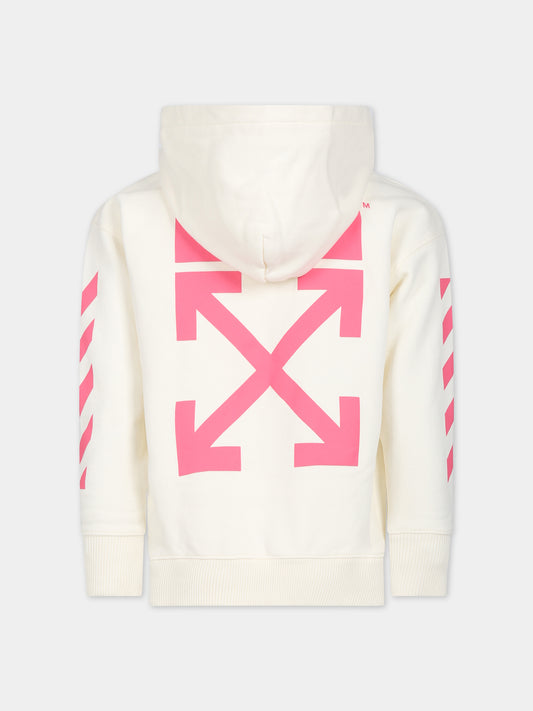 Felpa bianca per bambina con logo,Off White,OGBB002F23FLE0010332
