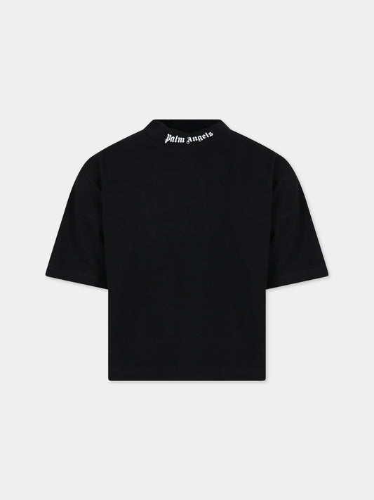 T-shirt nera per bambini con logo,Palm Angels,PBAA002C99JER0011001