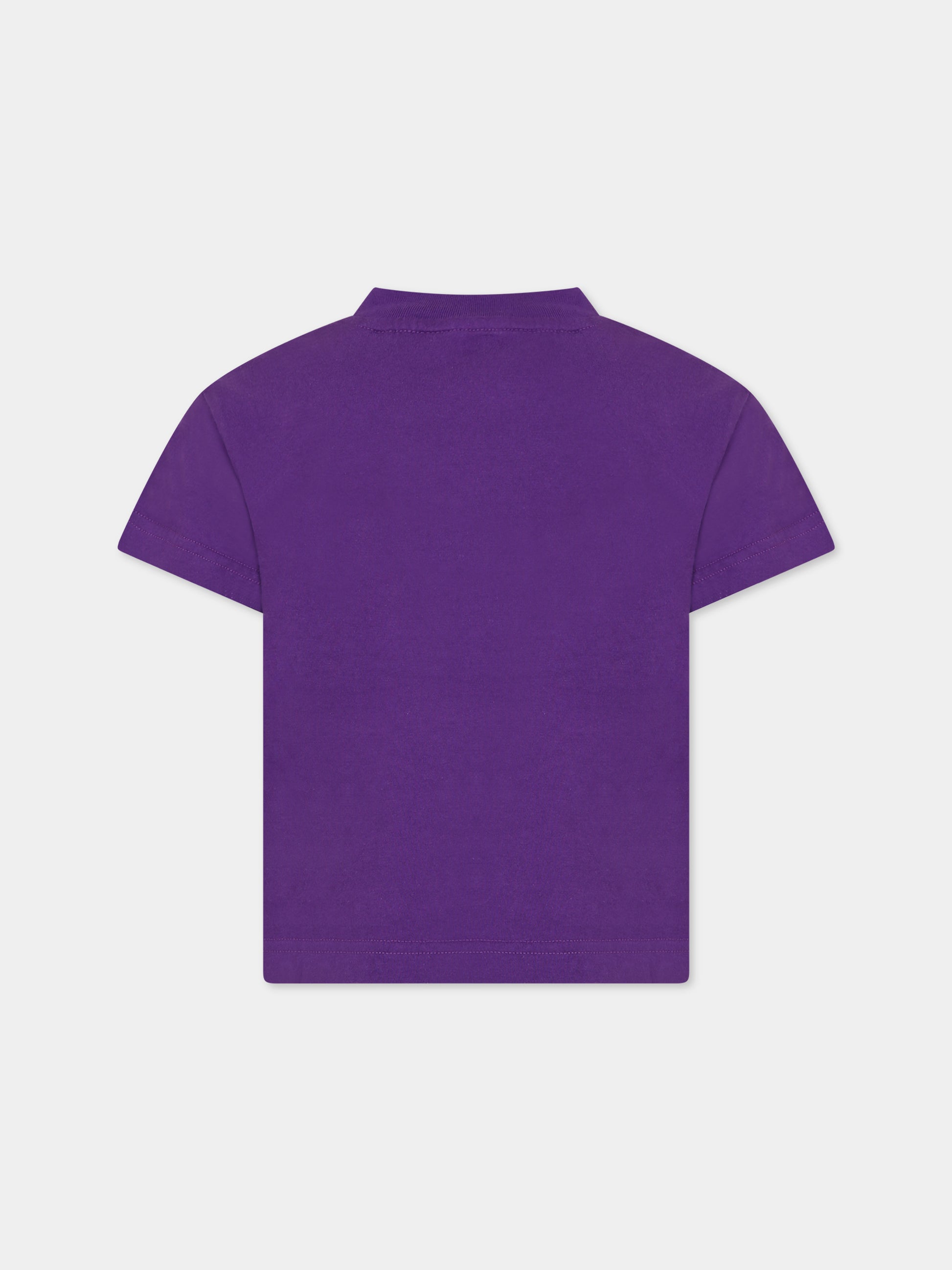 T-shirt viola per bambini con orso e logo,Palm Angels,PBAA003C99JER0013760