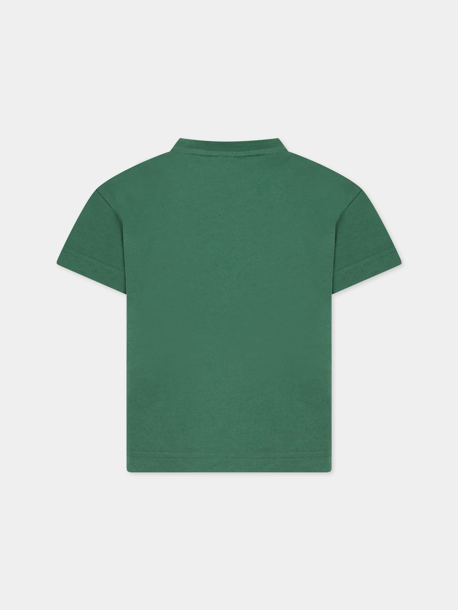 T-shirt verde per bambini con orso e logo,Palm Angels,PBAA003C99JER0015560