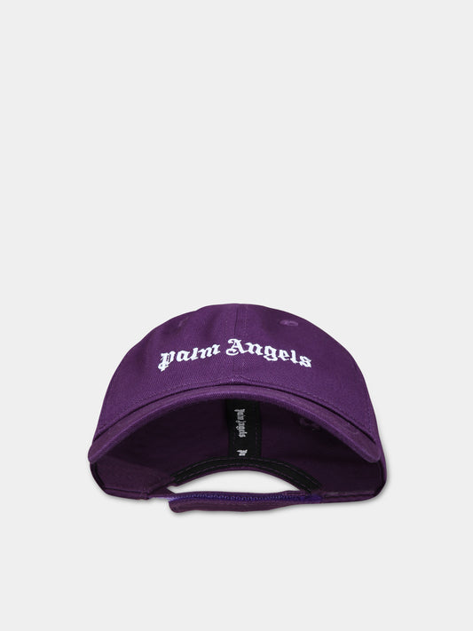 Cappello viola per bambini con logo,Palm Angels,PBLB002C99FAB0013701