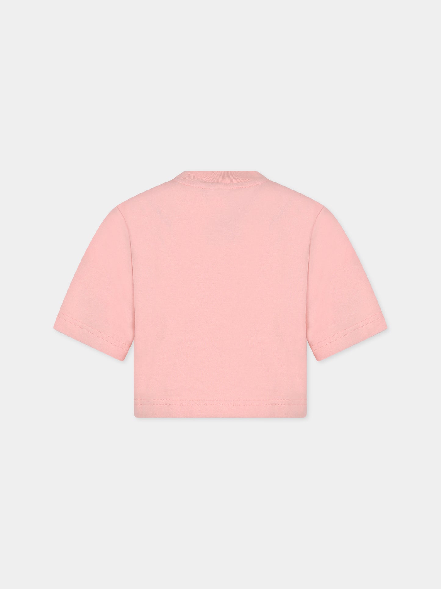 T-shirt rosa per bambina con orso e logo,Palm Angels,PGAA004C99JER0023060