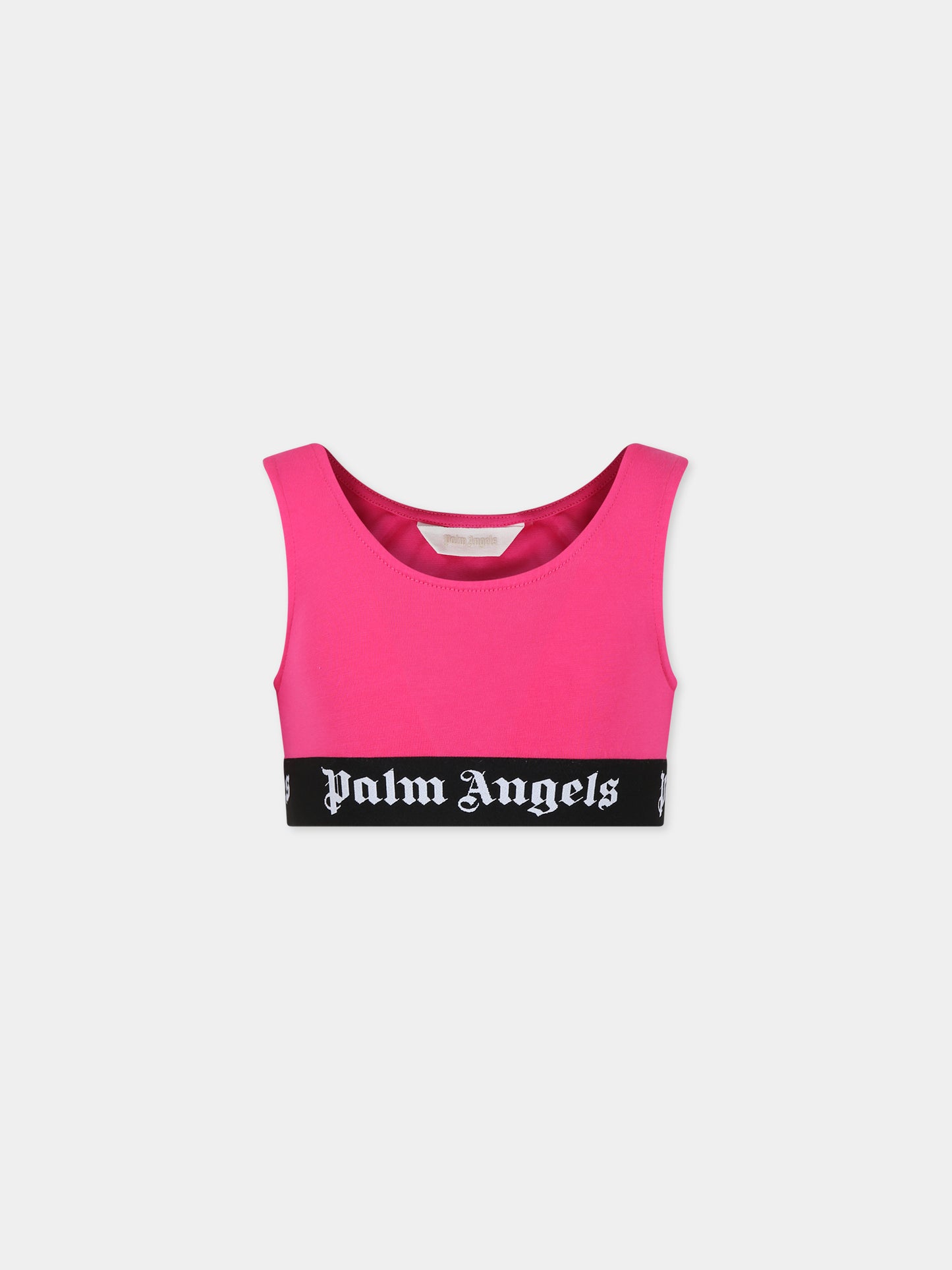 Top fucsia per bambina con logo,Palm Angels,PGAD001C99JER0013210