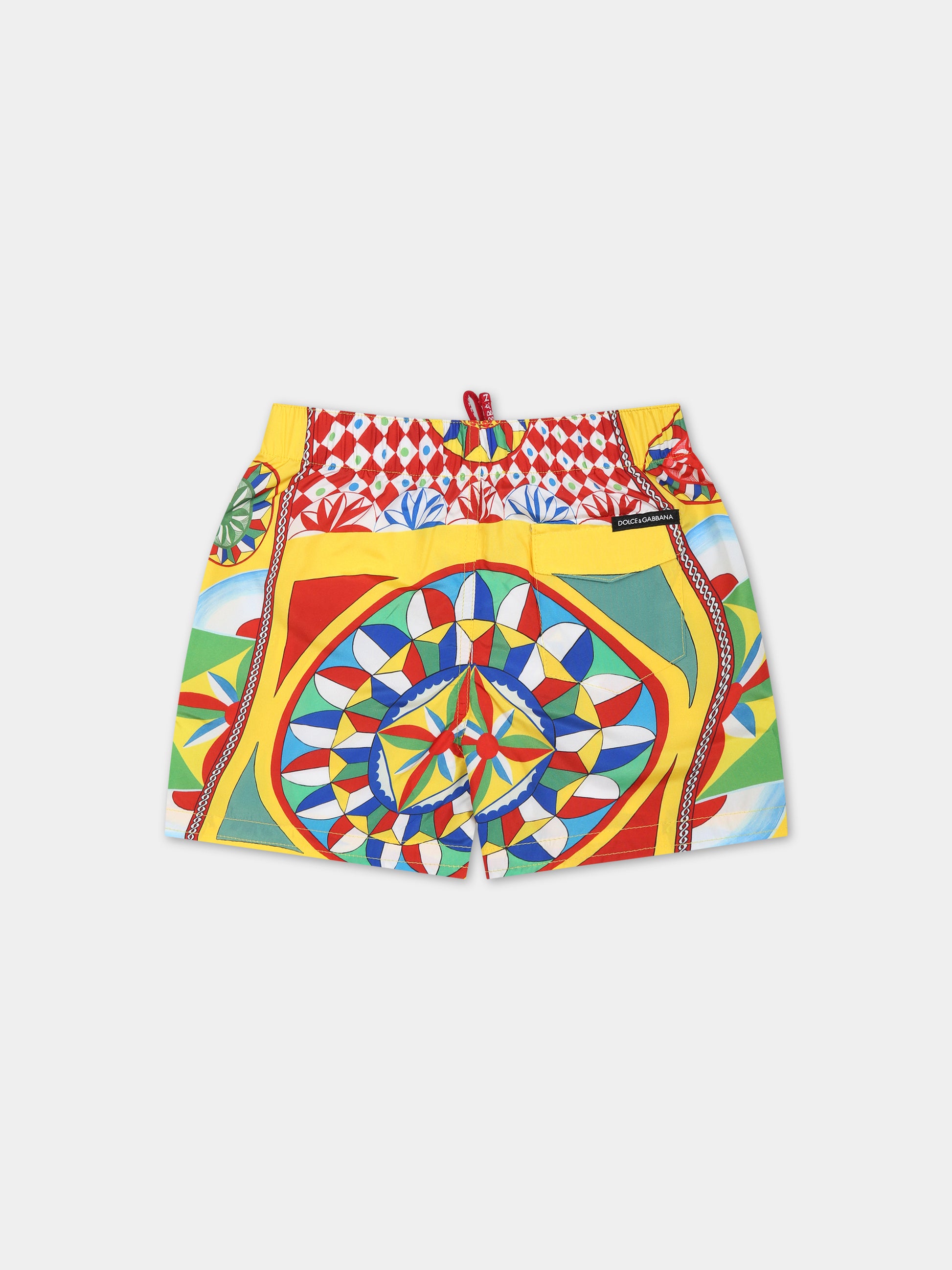 Boxer mare giallo per neonato con logo e stampa carretto,Dolce & Gabbana Kids,L1J842 G7J3L HH4KV