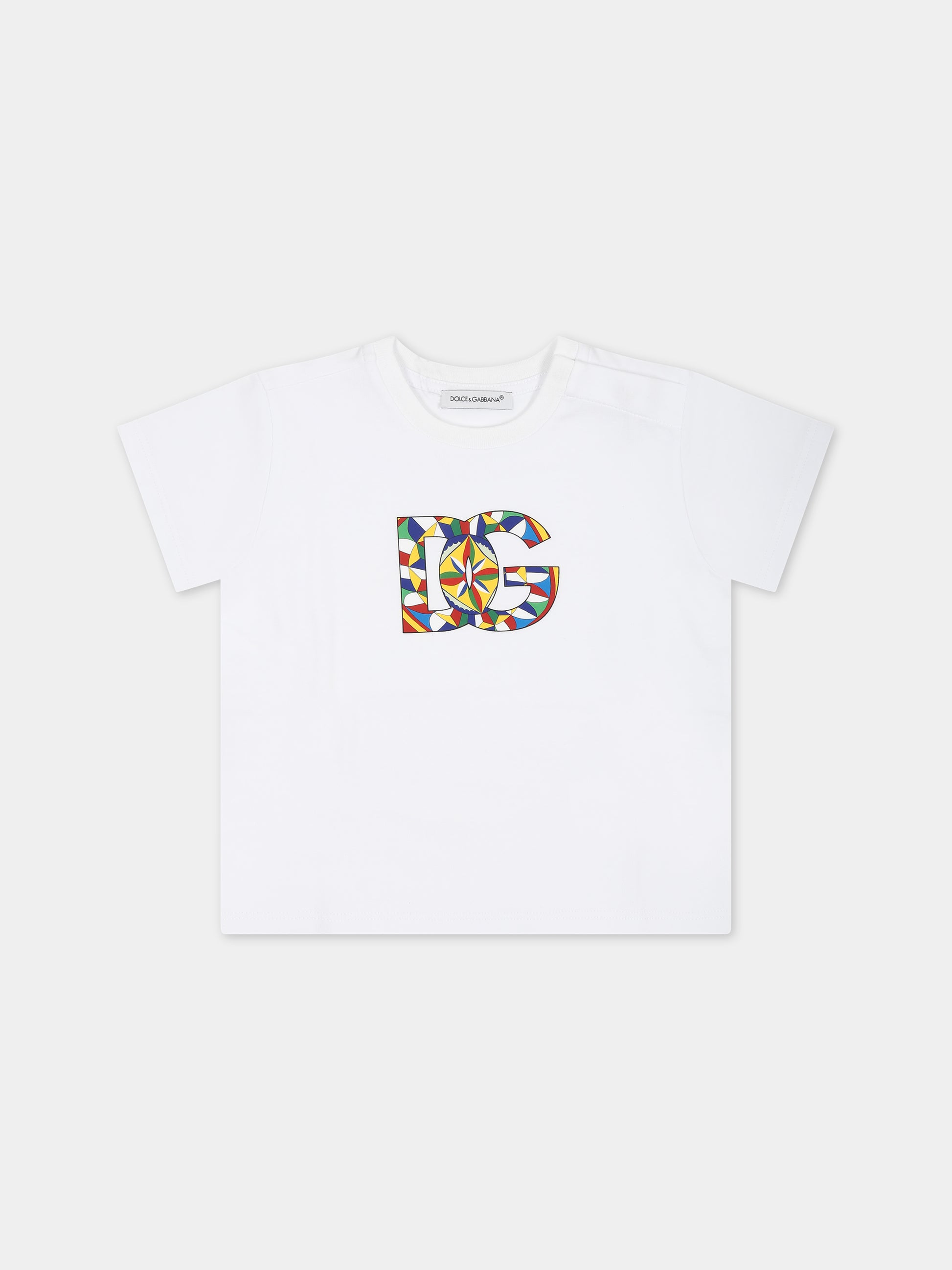 T-shirt bianca per neonato con logo e stampa carretto,Dolce & Gabbana Kids,L1JTEY G7KXV HH4KV