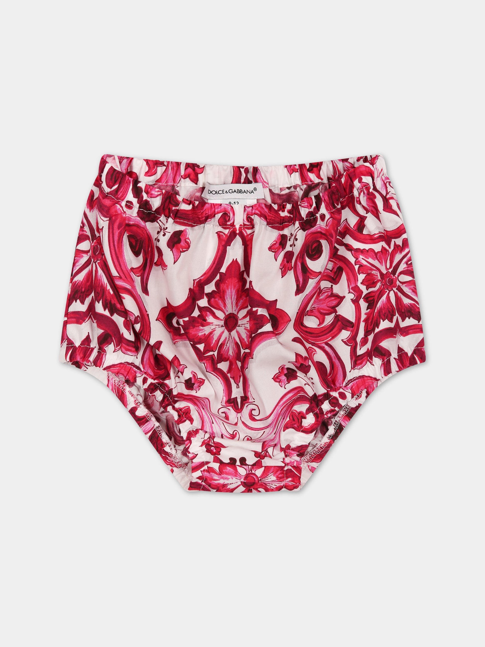 Vestito bianco per neonata con logo e maioliche,Dolce & Gabbana Kids,L2JDZ1 G7J7N HE3TN