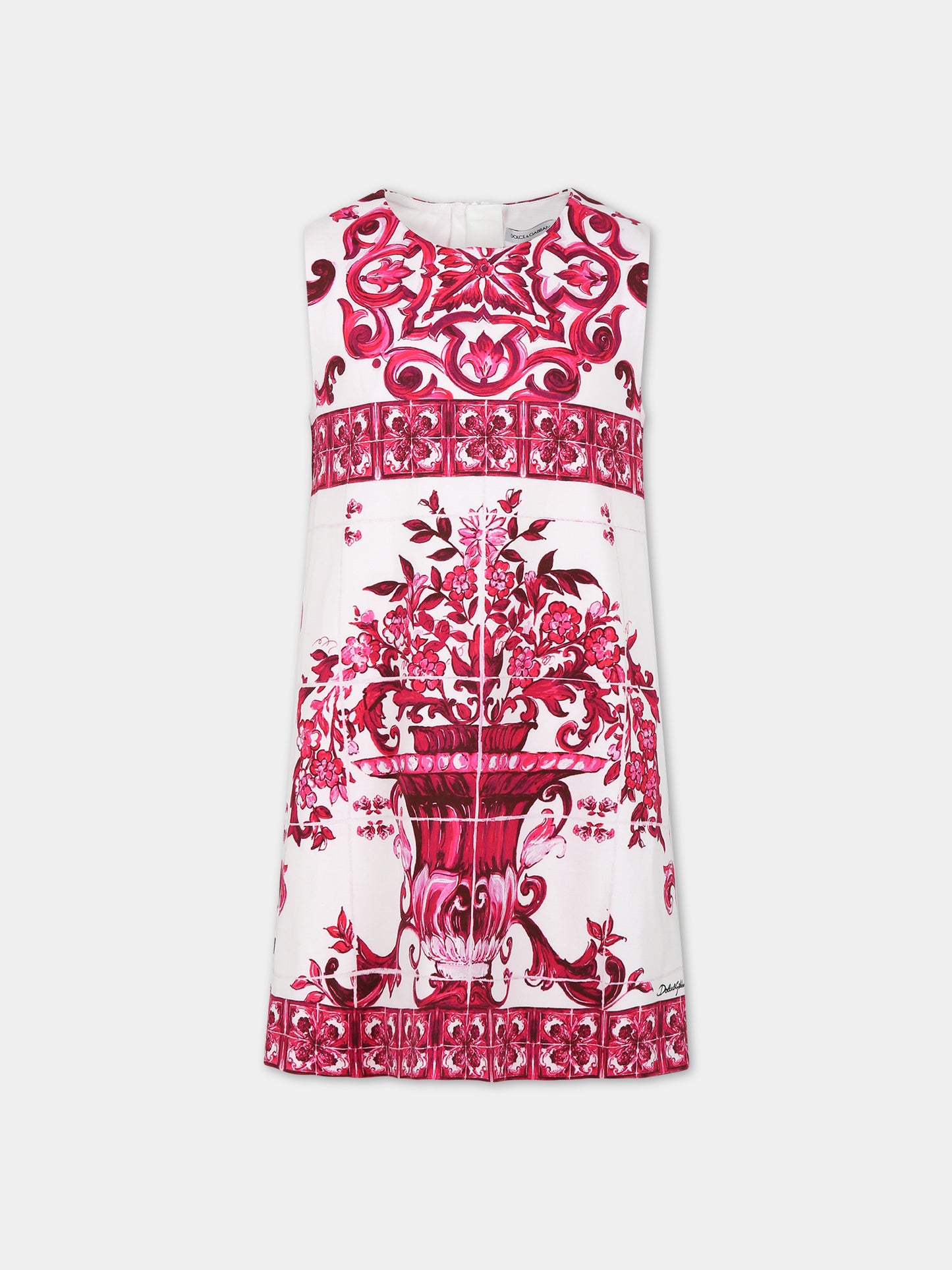 Vestito bianco per bambina con stampa maioliche,Dolce & Gabbana Kids,L5JD1N G7J5R HE3TN