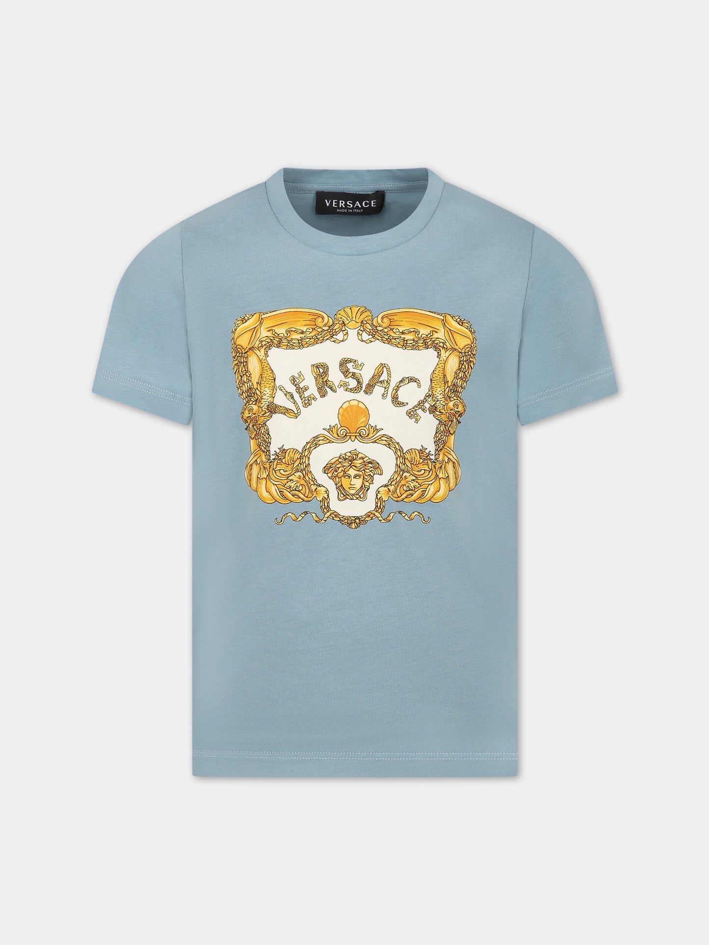 T-shirt celeste per bambino con logo,Versace,1000129 1A08114 2V380
